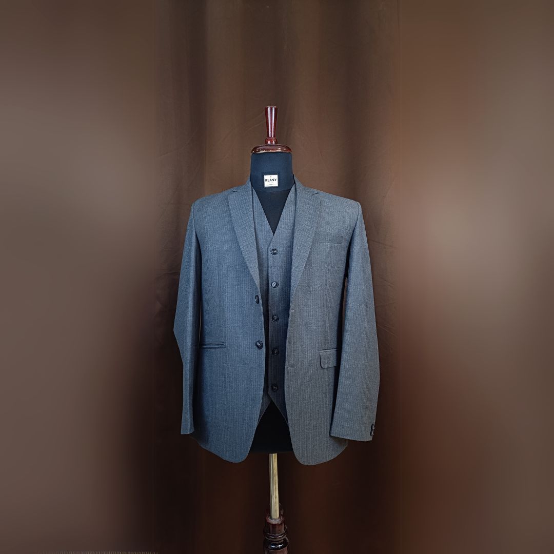 Men's Modern Fit Charcoal Herringbone 3-Piece Suit