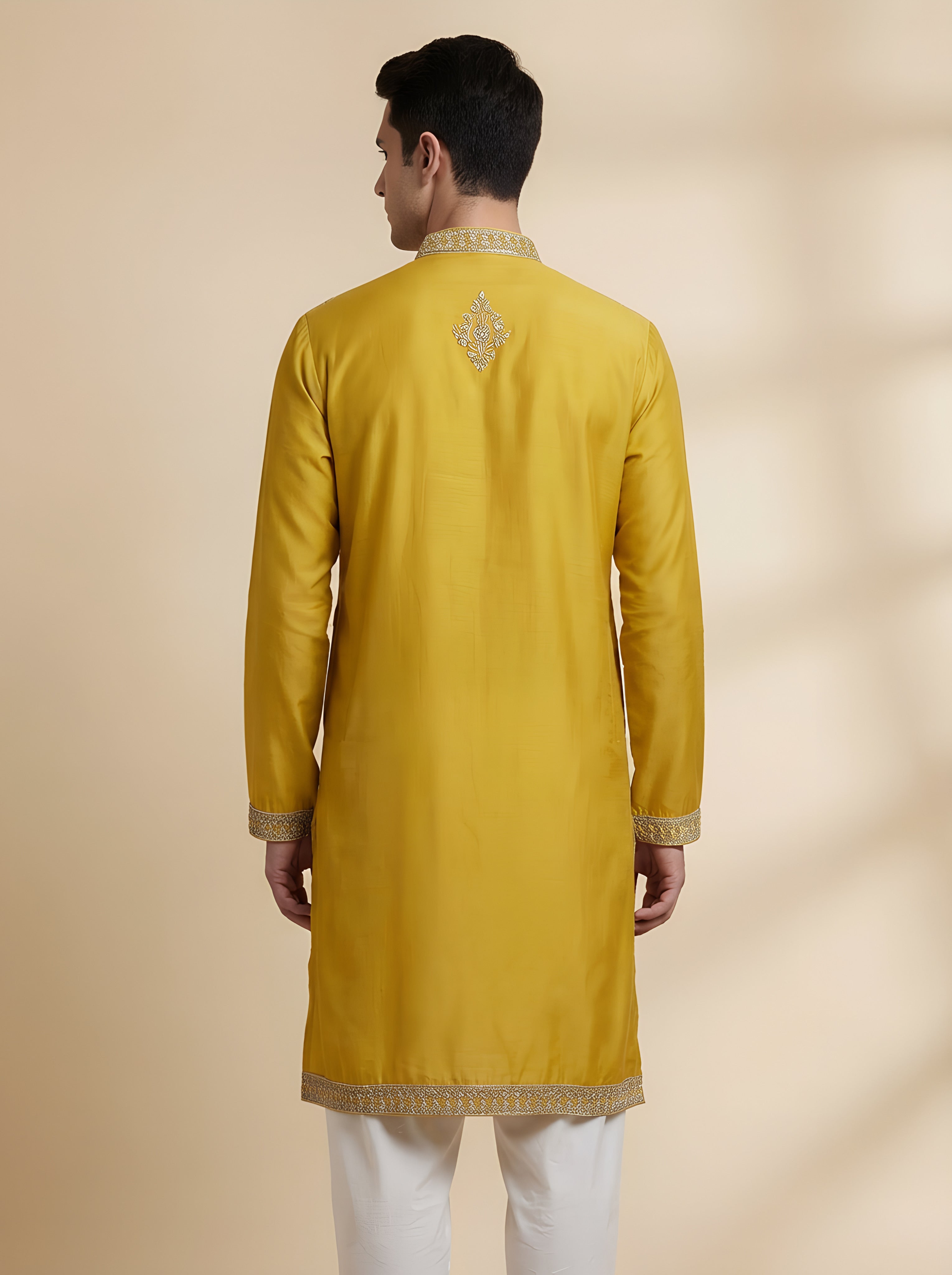 Mustard Yellow Embroidered Kurta Set