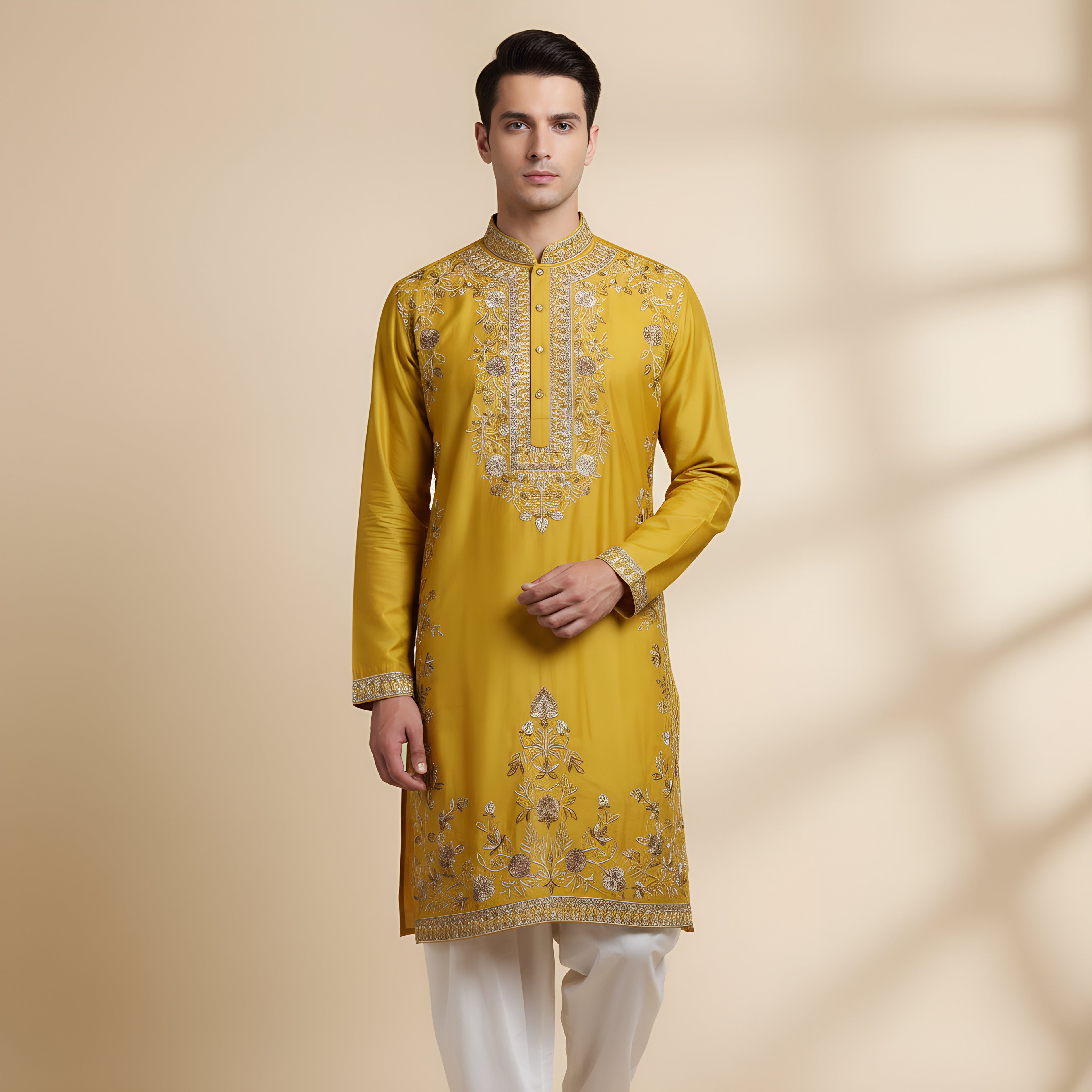 Mustard Yellow Embroidered Kurta Set