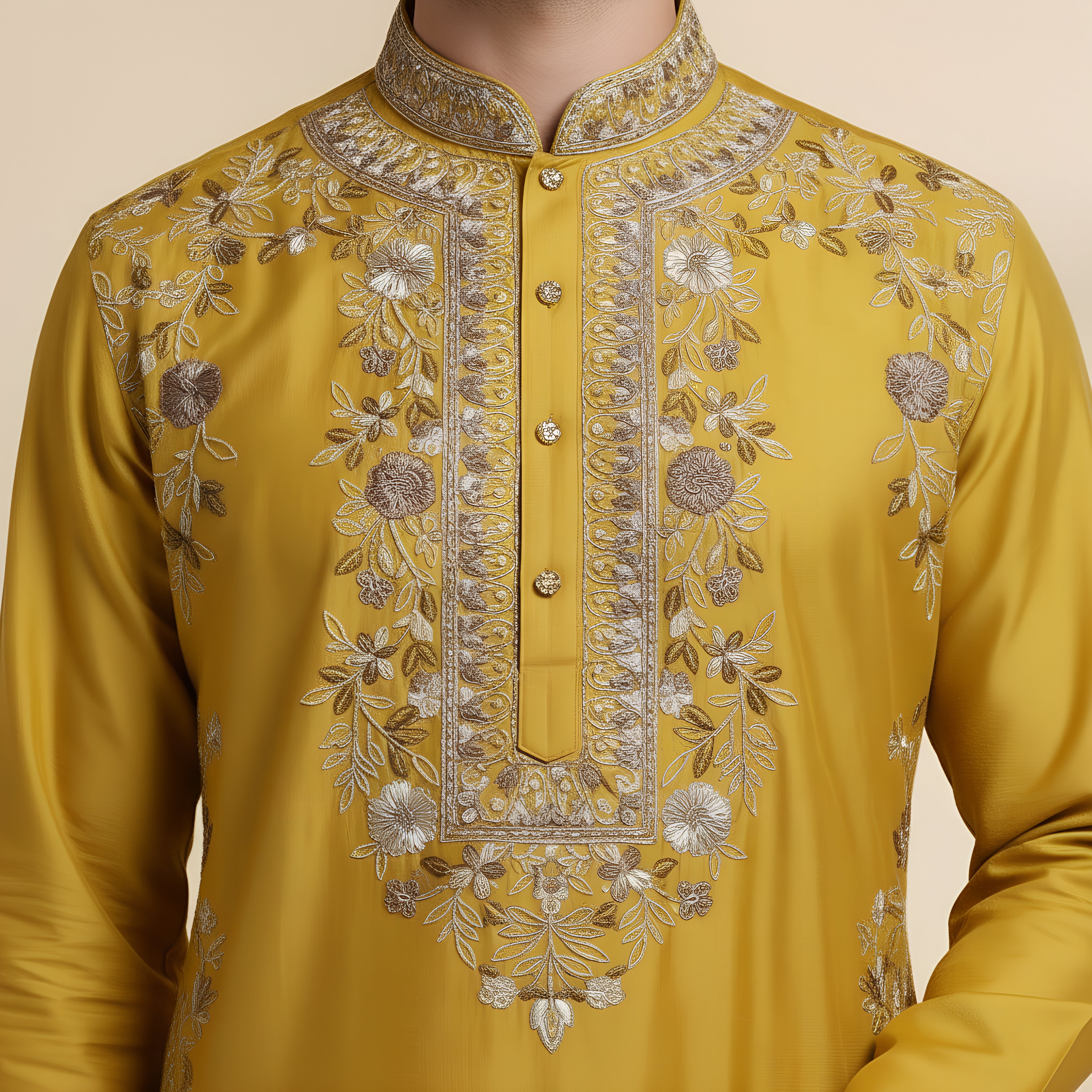 Mustard Yellow Embroidered Kurta Set