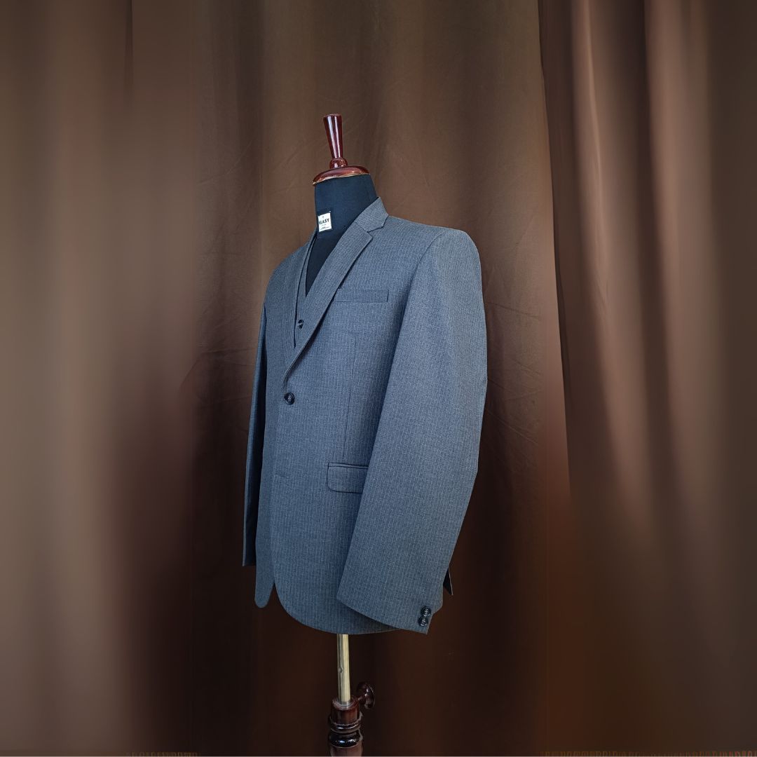 Men's Modern Fit Charcoal Herringbone 3-Piece Suit