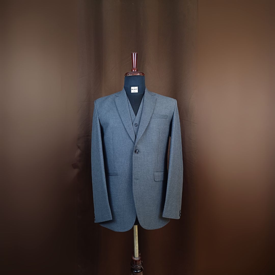 Men's Modern Fit Charcoal Herringbone 3-Piece Suit