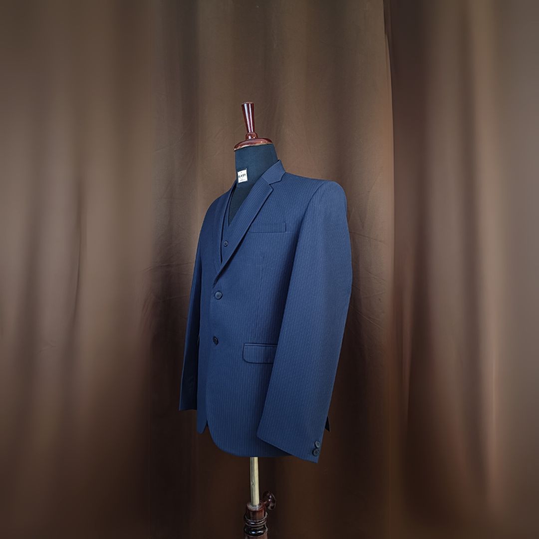 Men's Modern Fit Navy Blue Pinstripe 3-Piece Suit