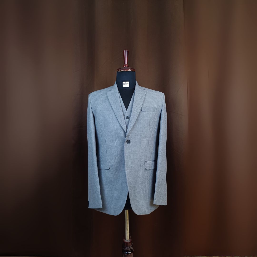 Men's Modern Fit Light Grey Weave 3-Piece Suit