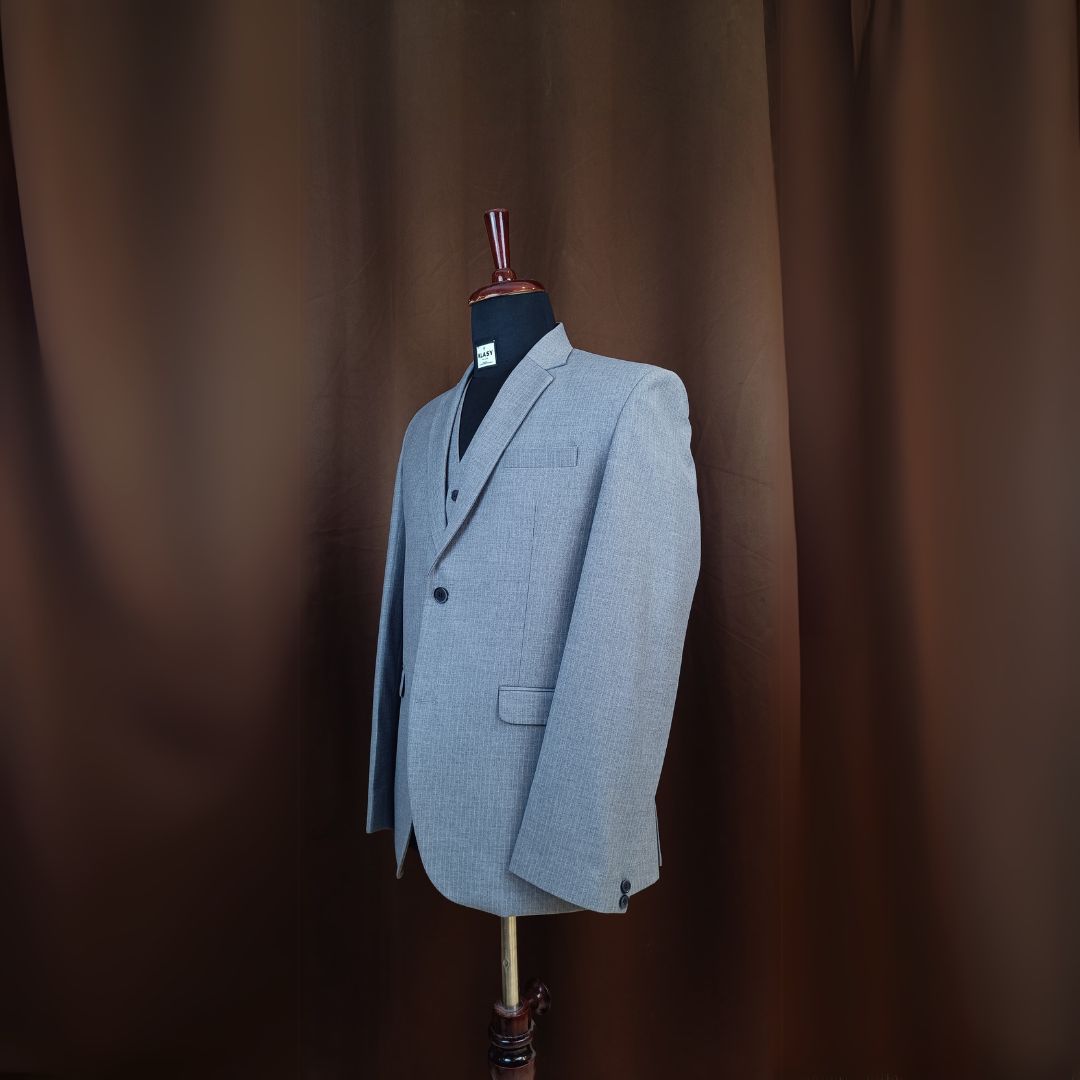 Men's Modern Fit Light Grey Weave 3-Piece Suit