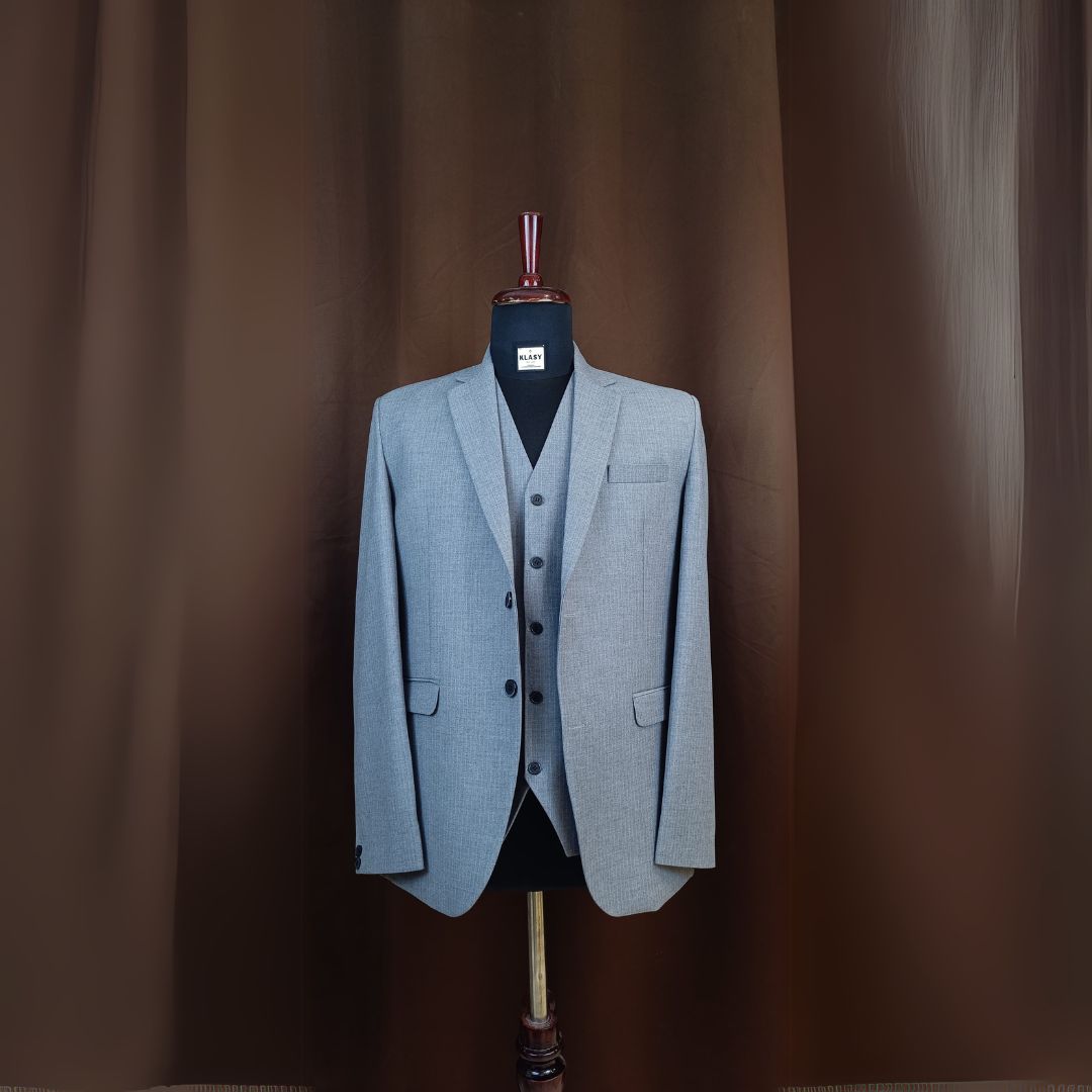 Men's Modern Fit Light Grey Weave 3-Piece Suit