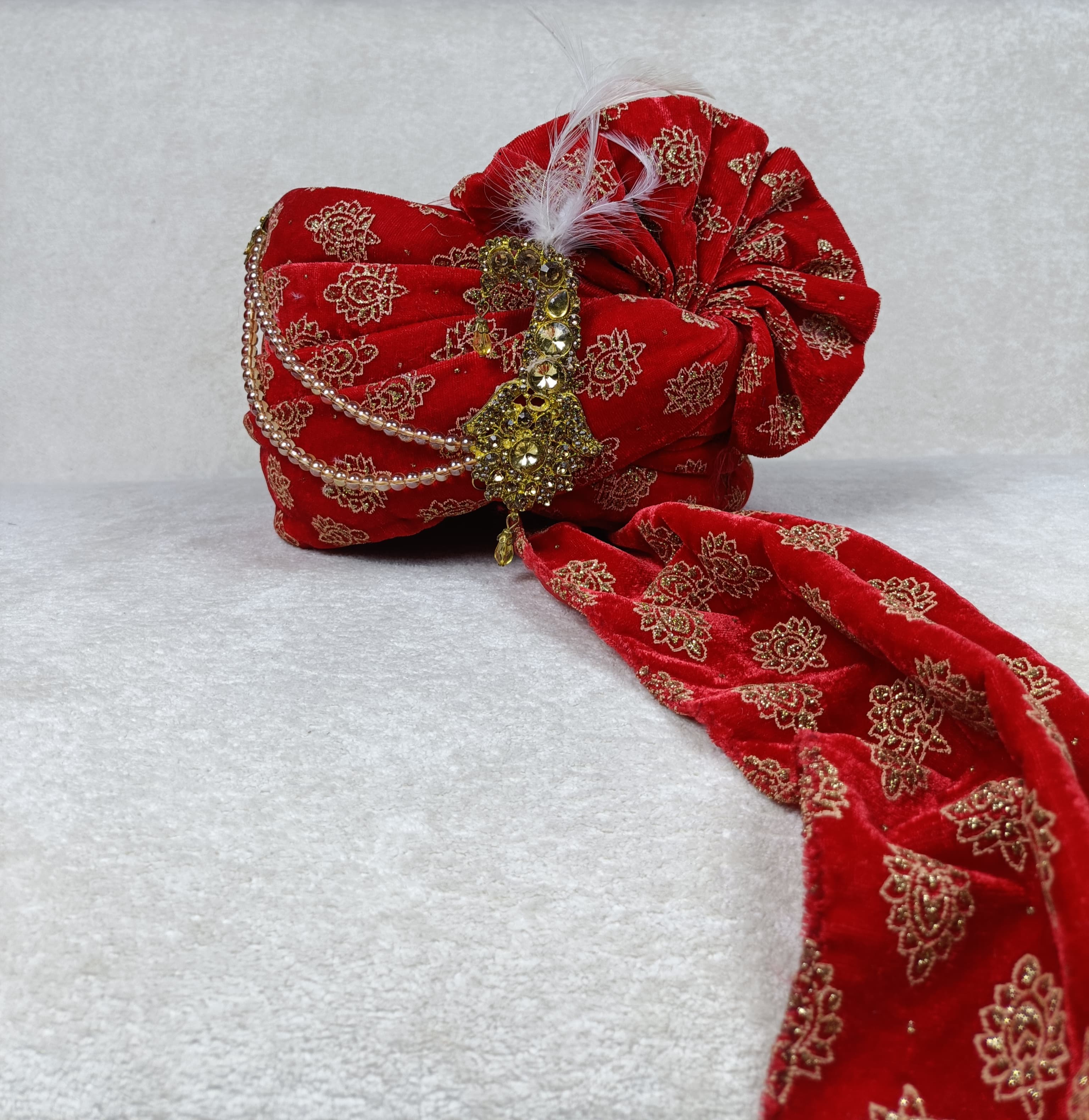 Rajwadi Red Safa & Chunni Set