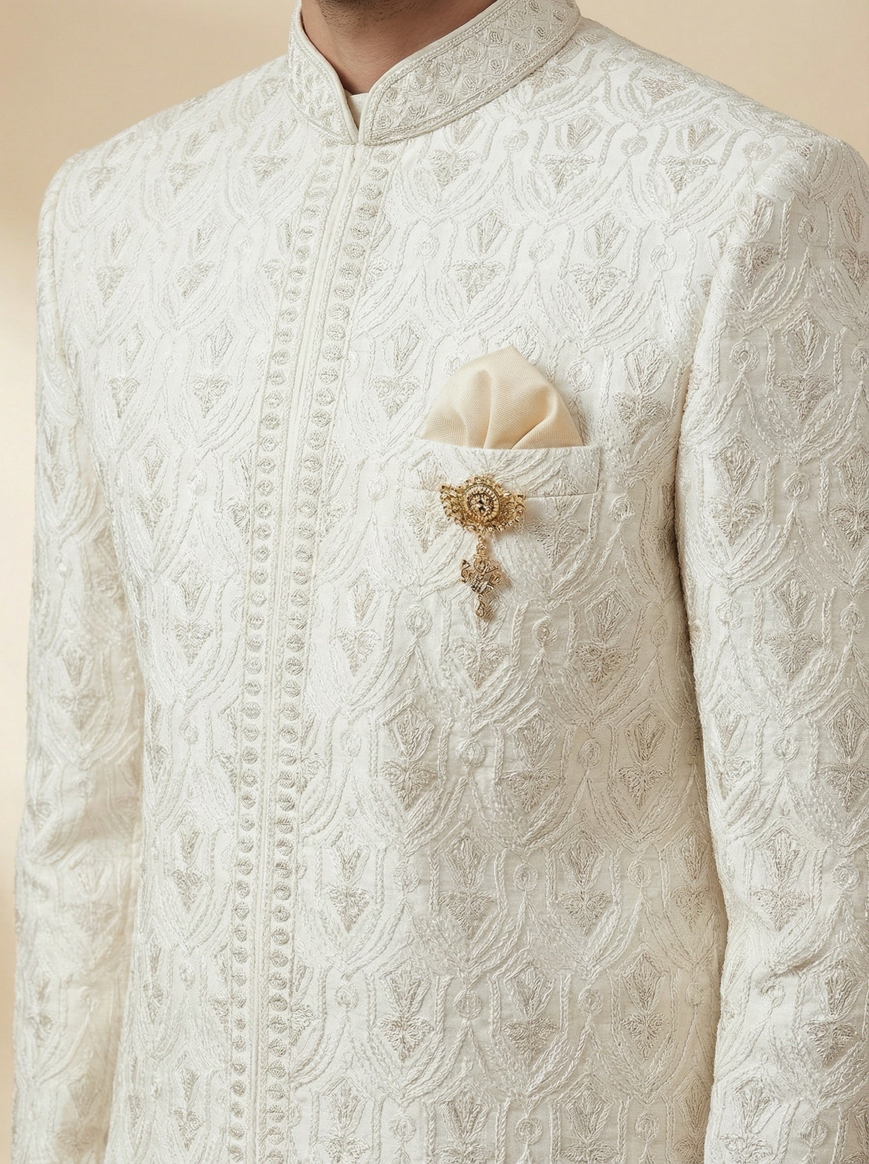 Classic Ivory Scallop Heritage Sherwani