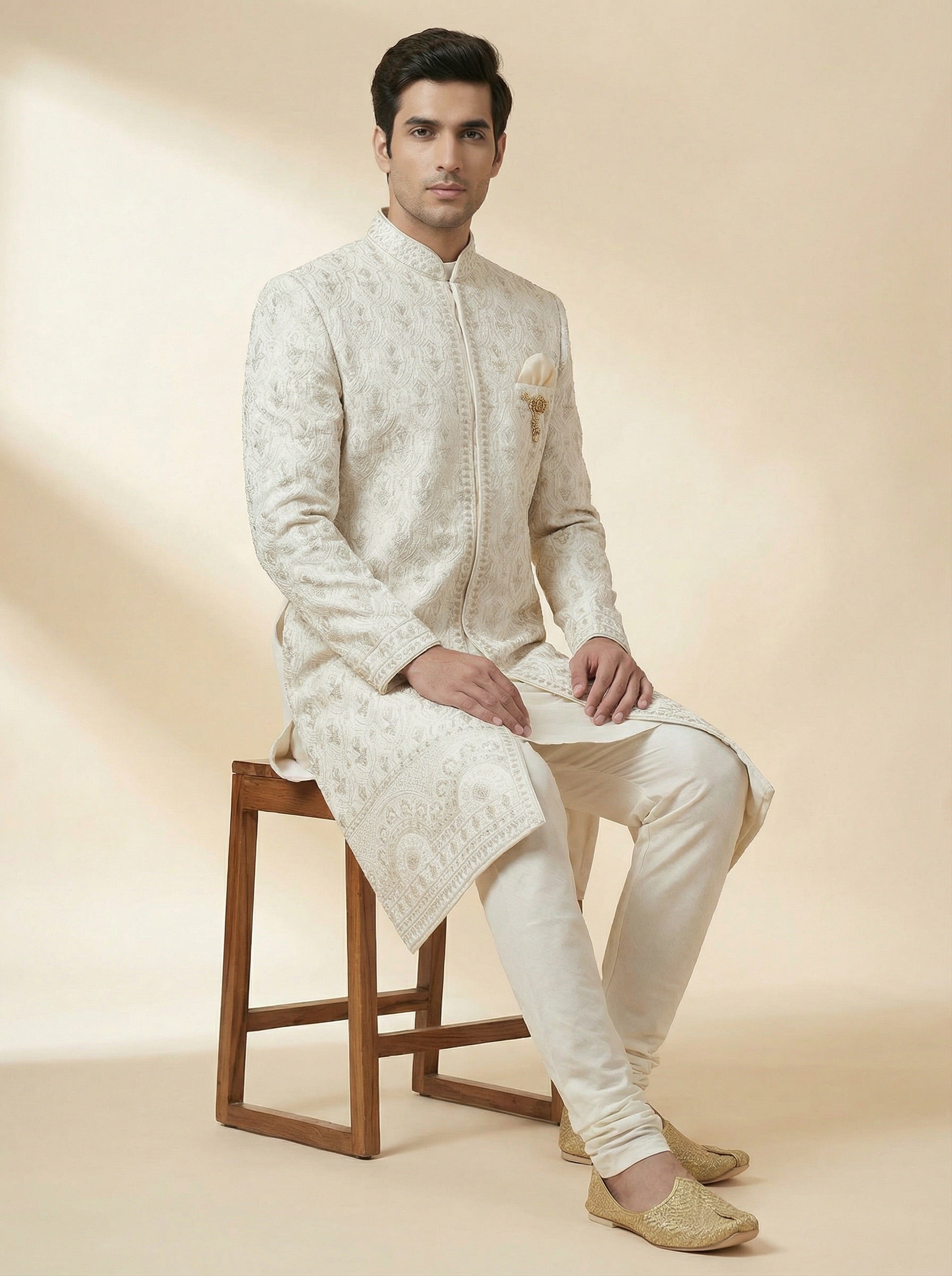 Classic Ivory Scallop Heritage Sherwani