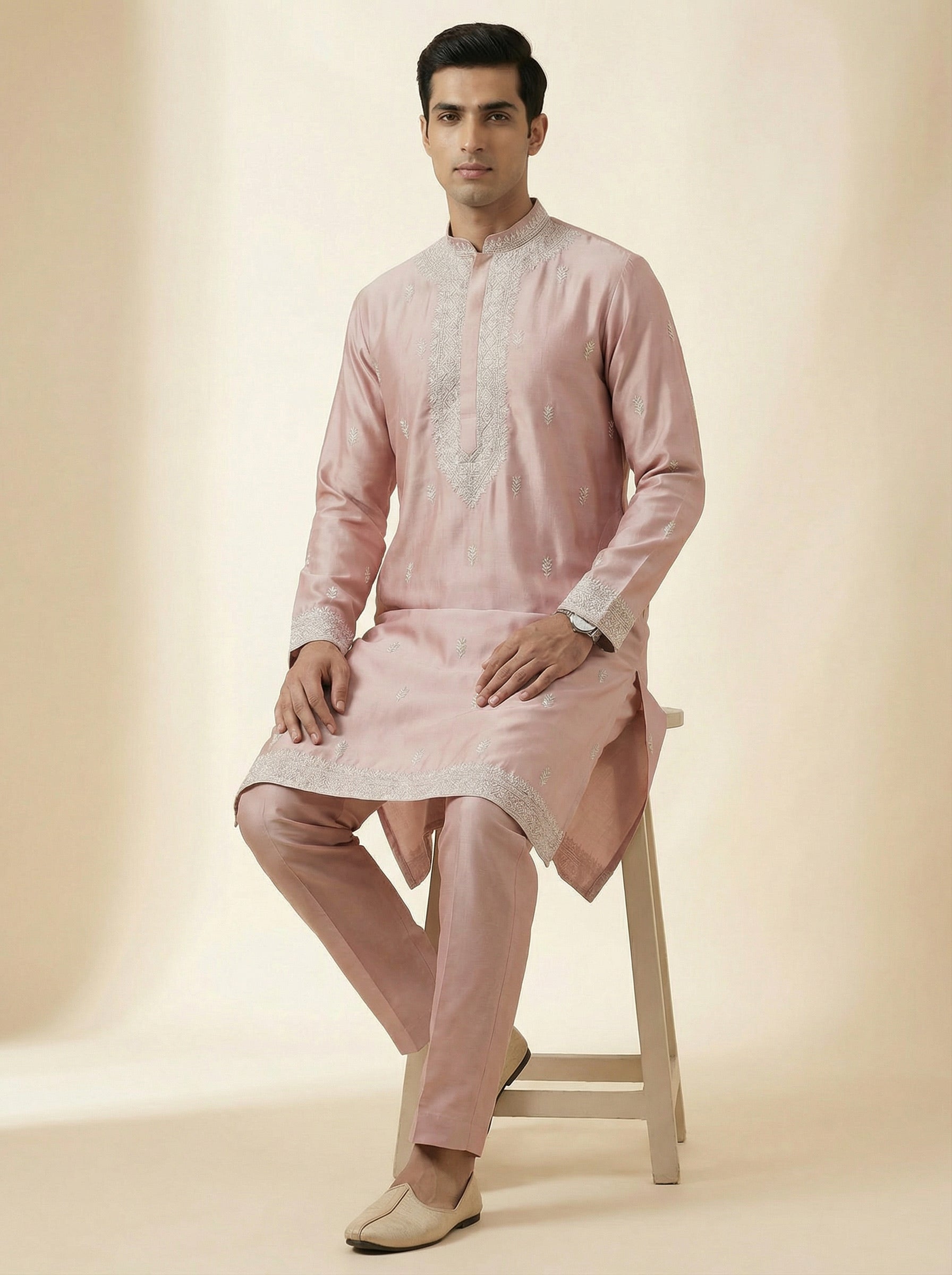 Soft Blush Pink Embroidered Kurta Set