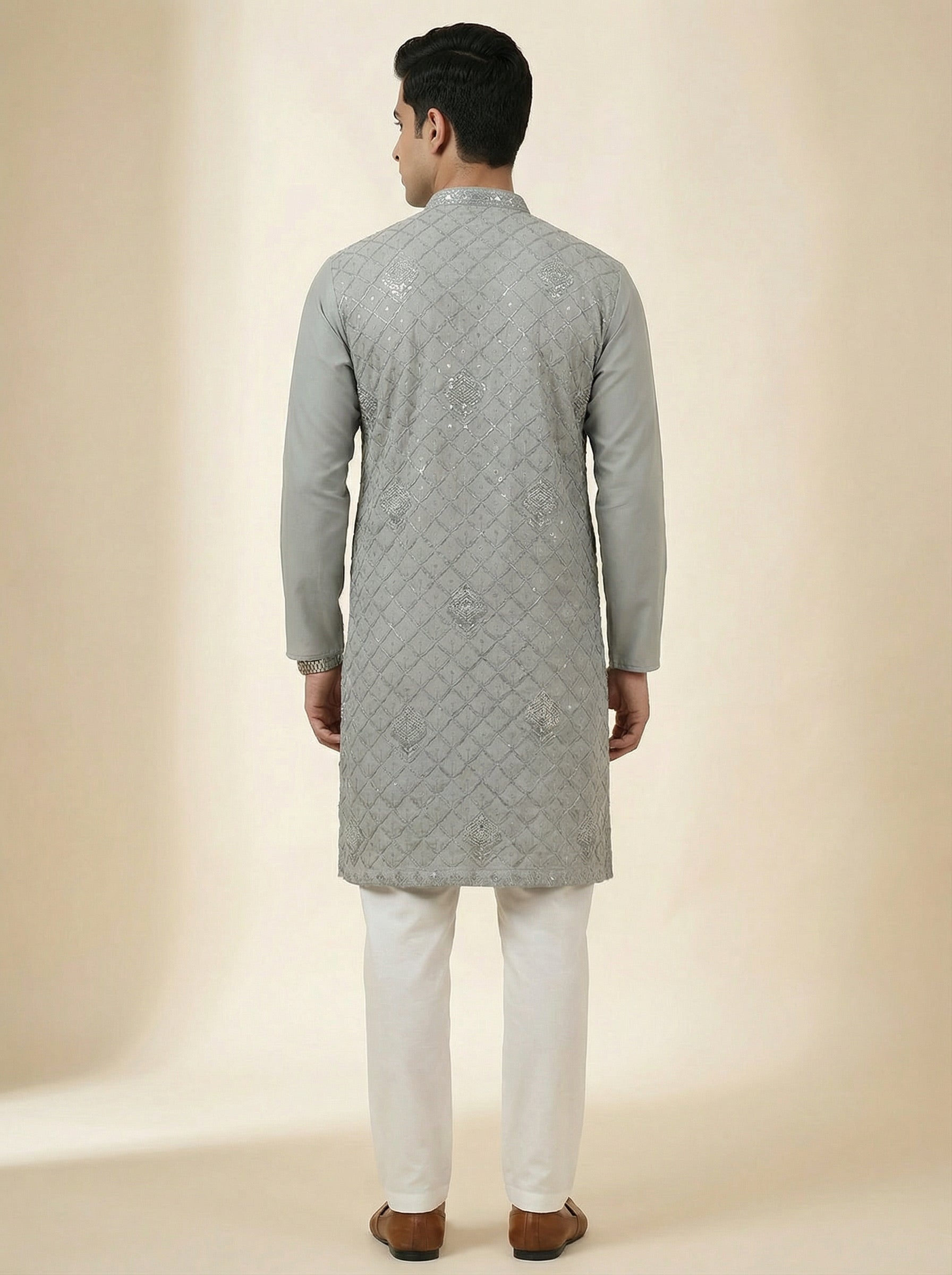 Ash Grey Textured Kurta Set