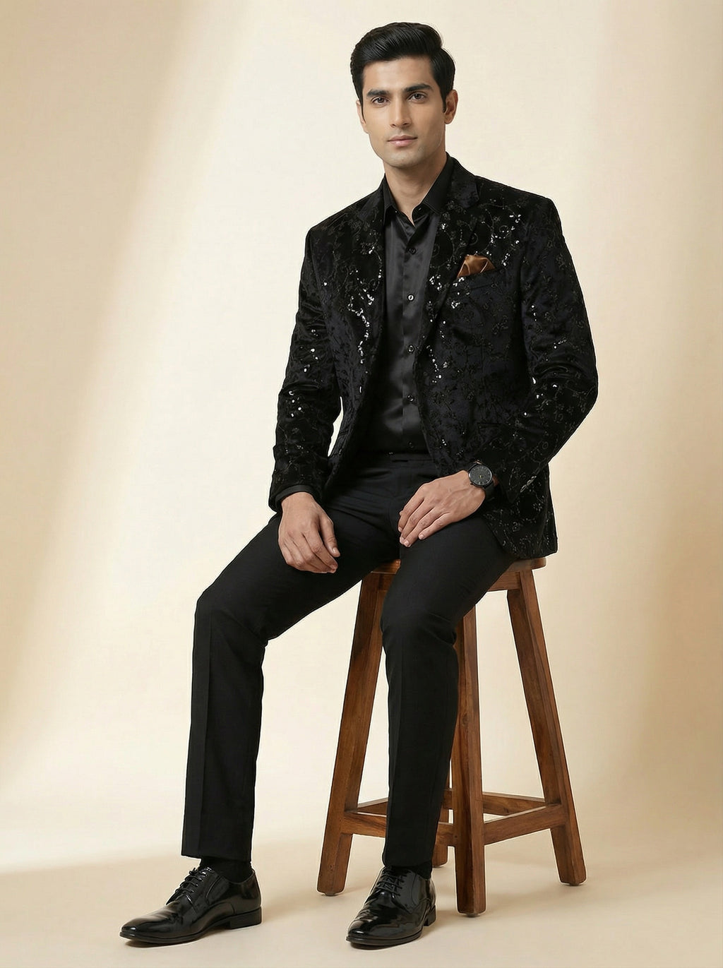 Onyx Black Embellished Blazer Set