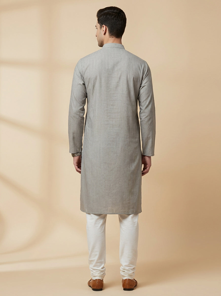 Stone Grey Pinstripe Kurta