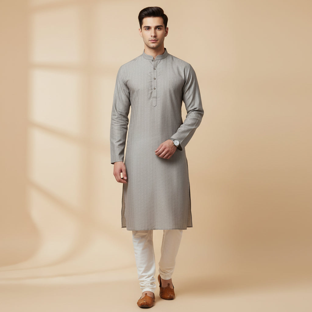 Stone Grey Pinstripe Kurta