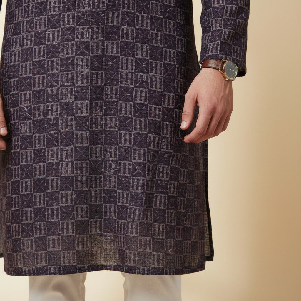 Charcoal Mosaic Pattern Kurta