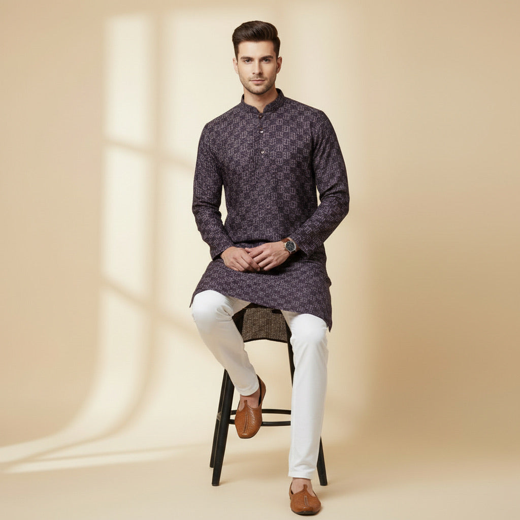 Charcoal Mosaic Pattern Kurta