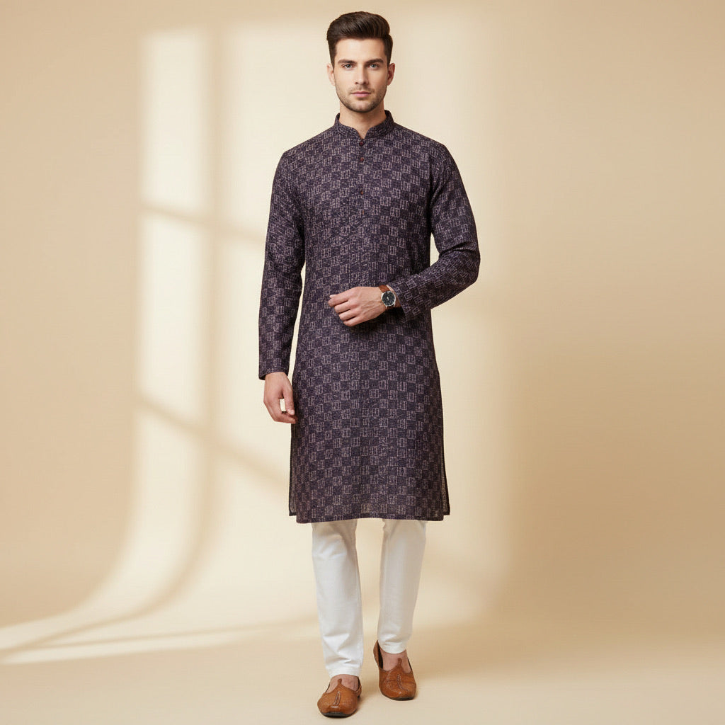 Charcoal Mosaic Pattern Kurta