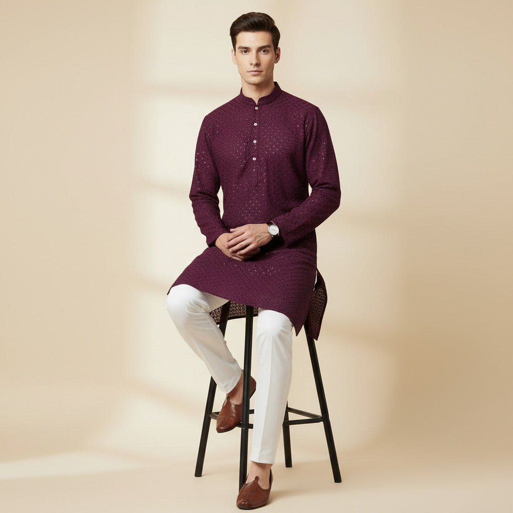 Deep Wine Textured Kurta