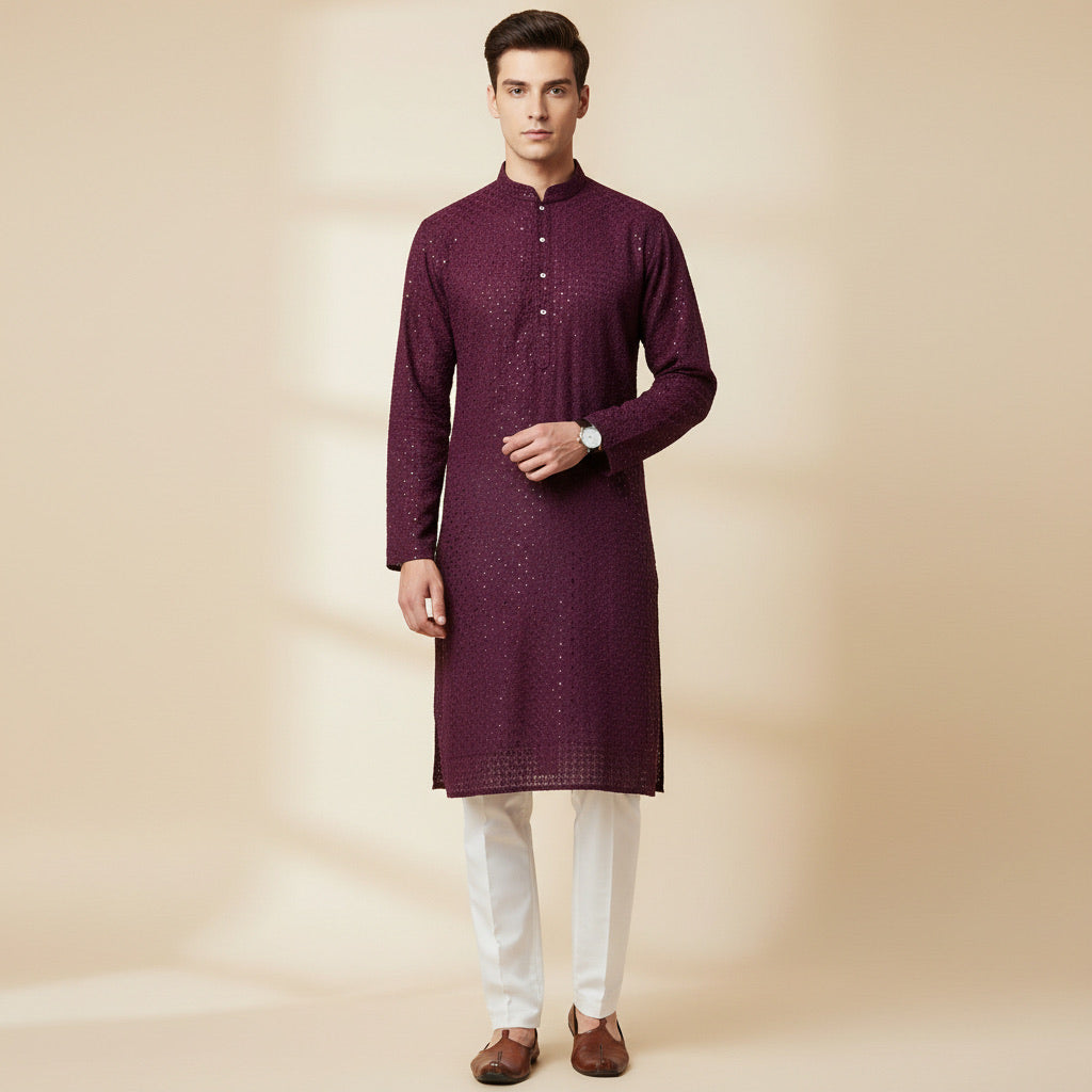 Deep Wine Textured Kurta