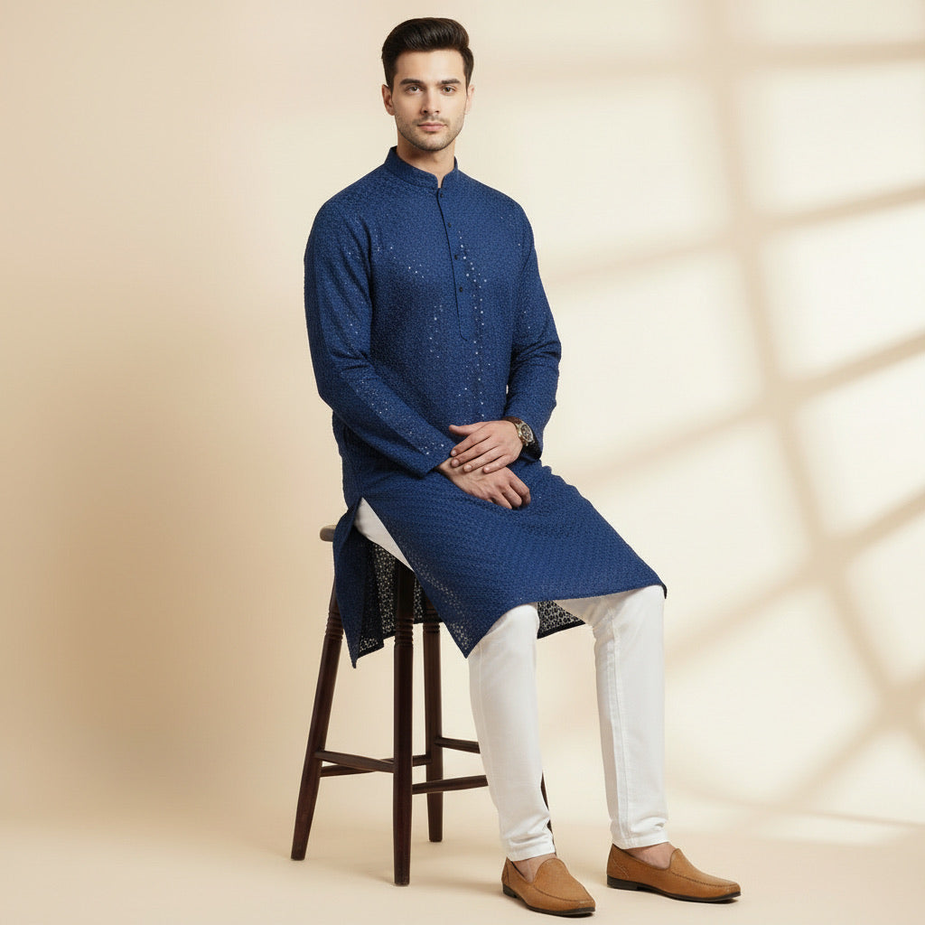 Royal Blue Subtle Sparkle Kurta