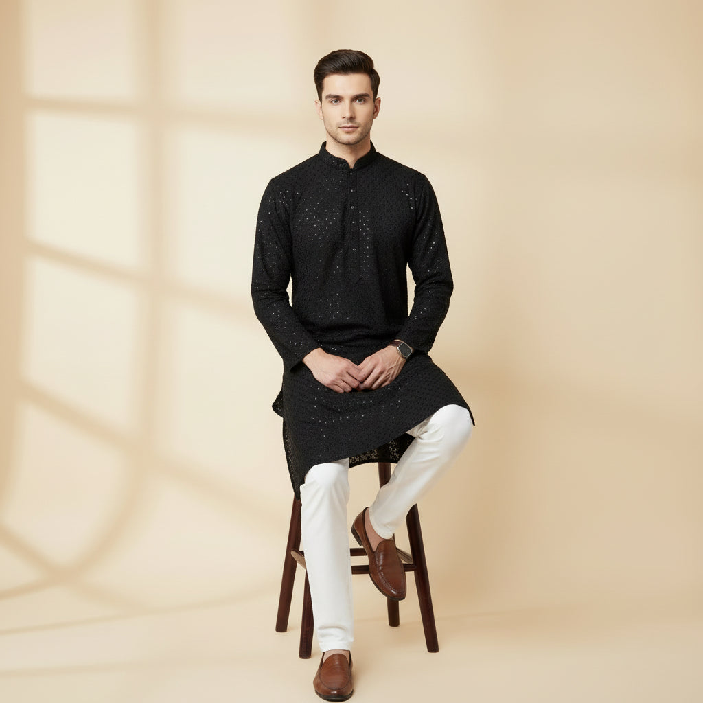 Midnight Black Sparkle Kurta