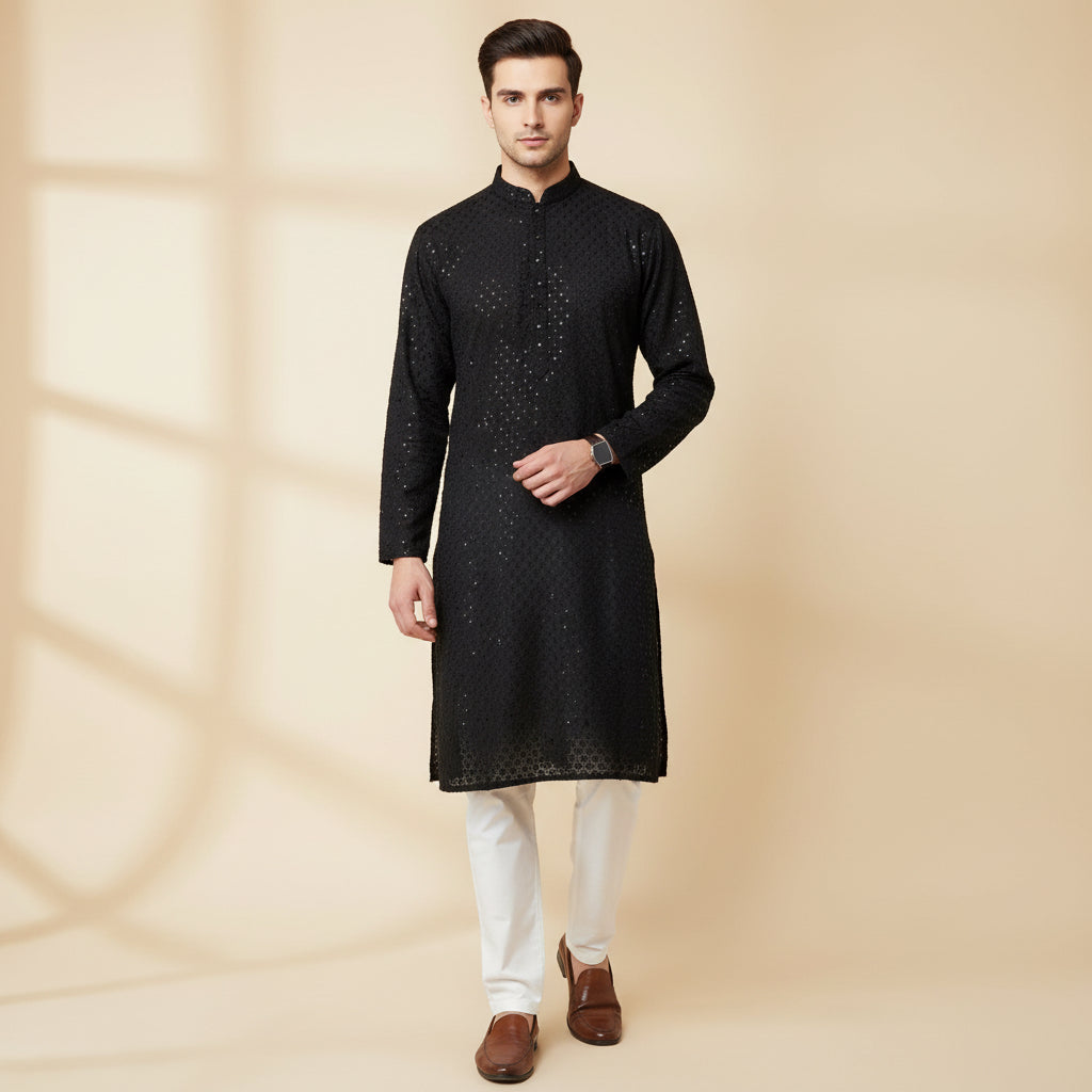 Midnight Black Sparkle Kurta