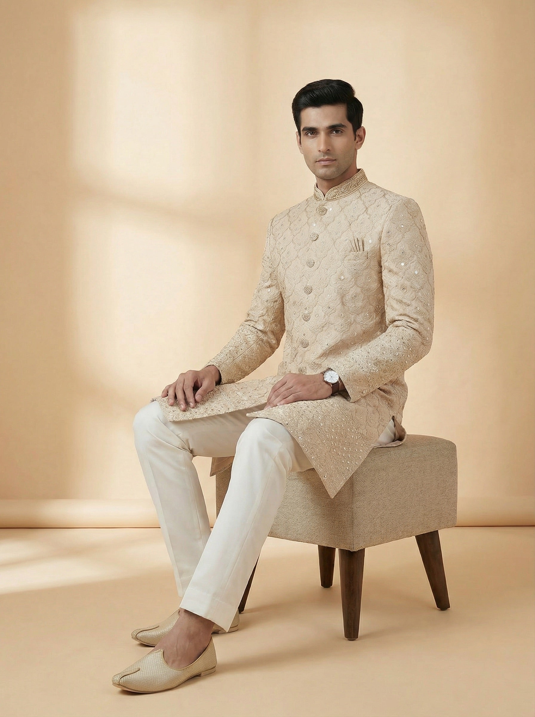 Champagne Gold Luxe Brocade Sherwani
