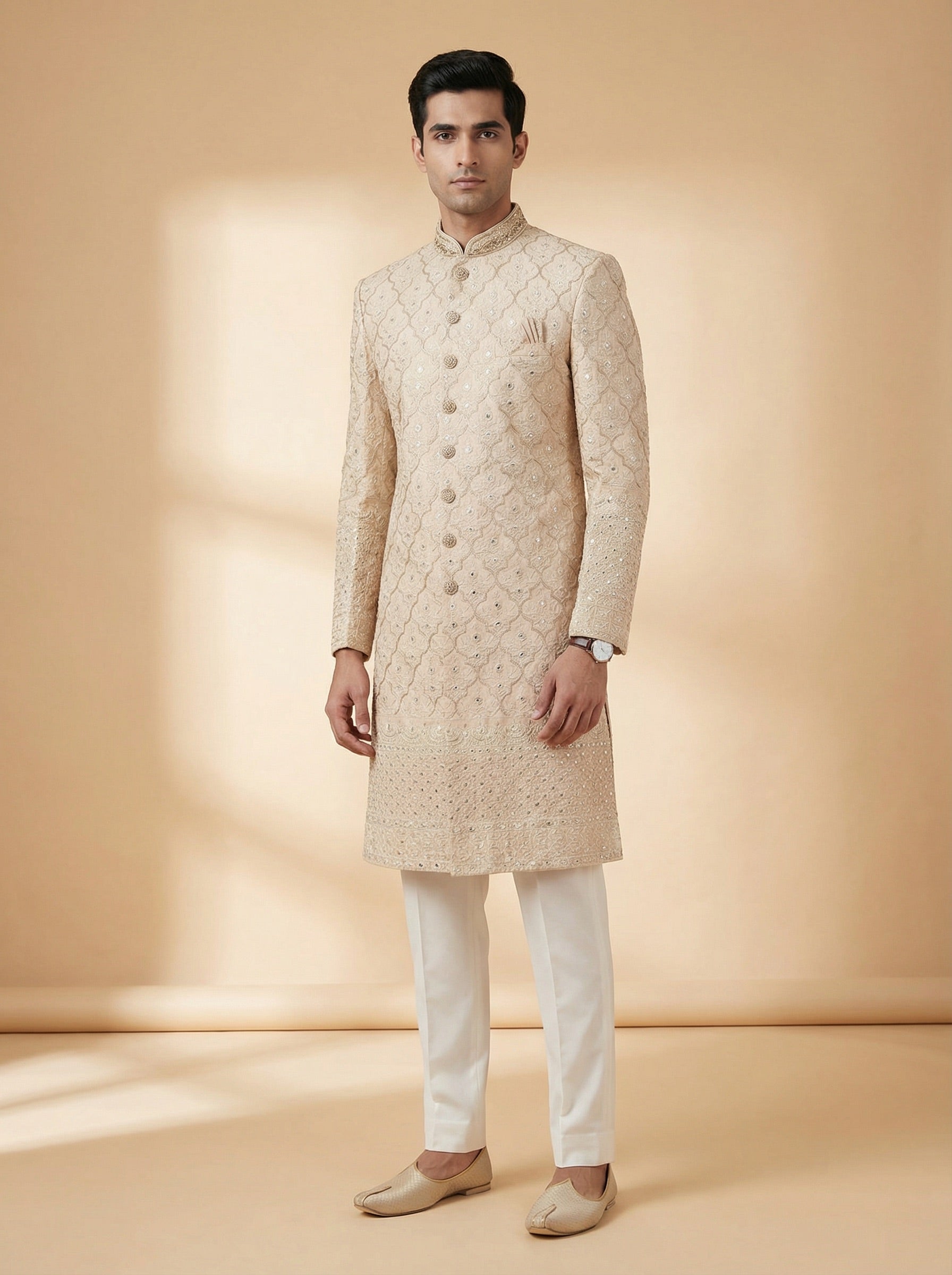 Champagne Gold Luxe Brocade Sherwani
