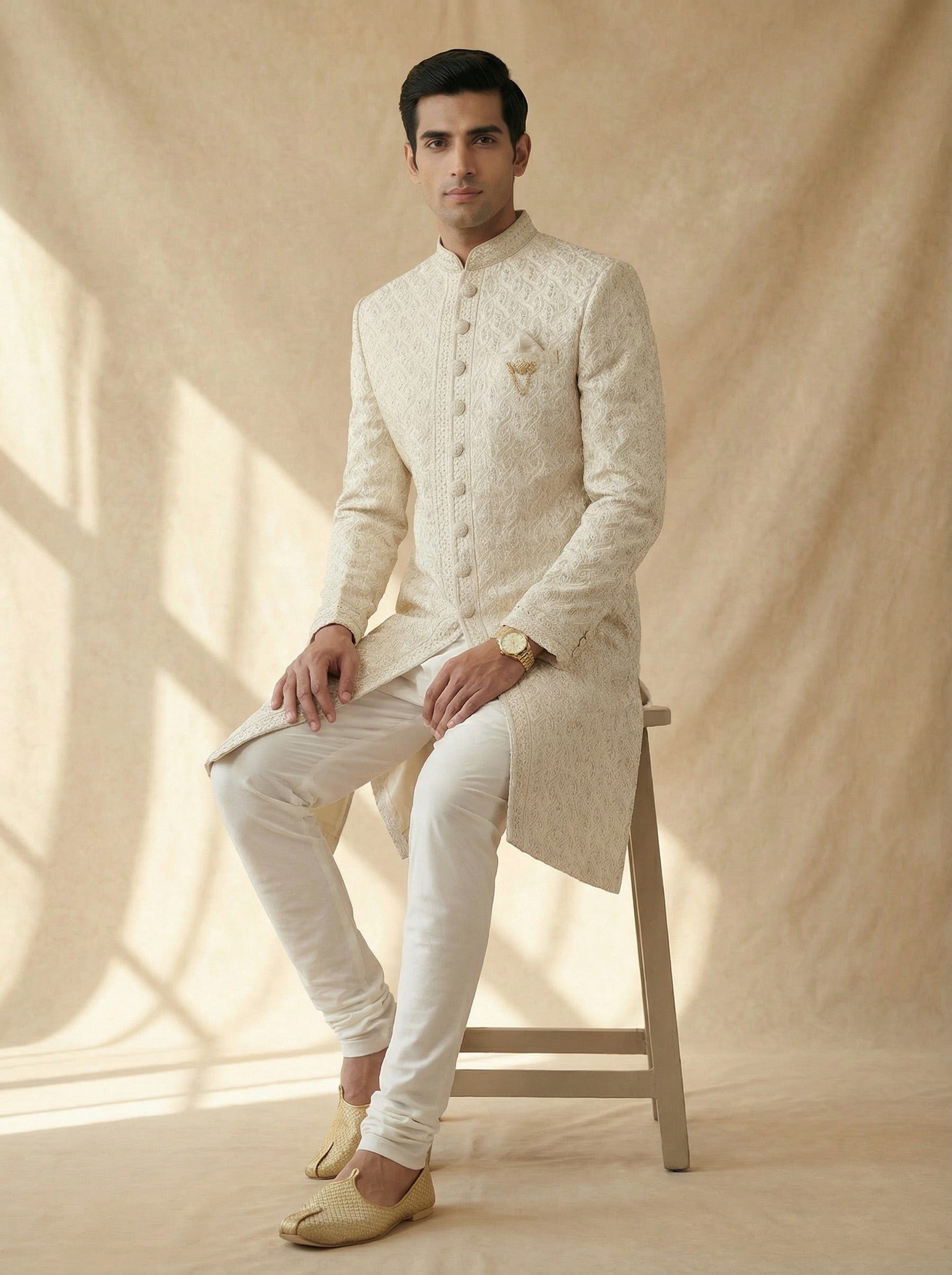 Antique Ivory Palace Dome Sherwani