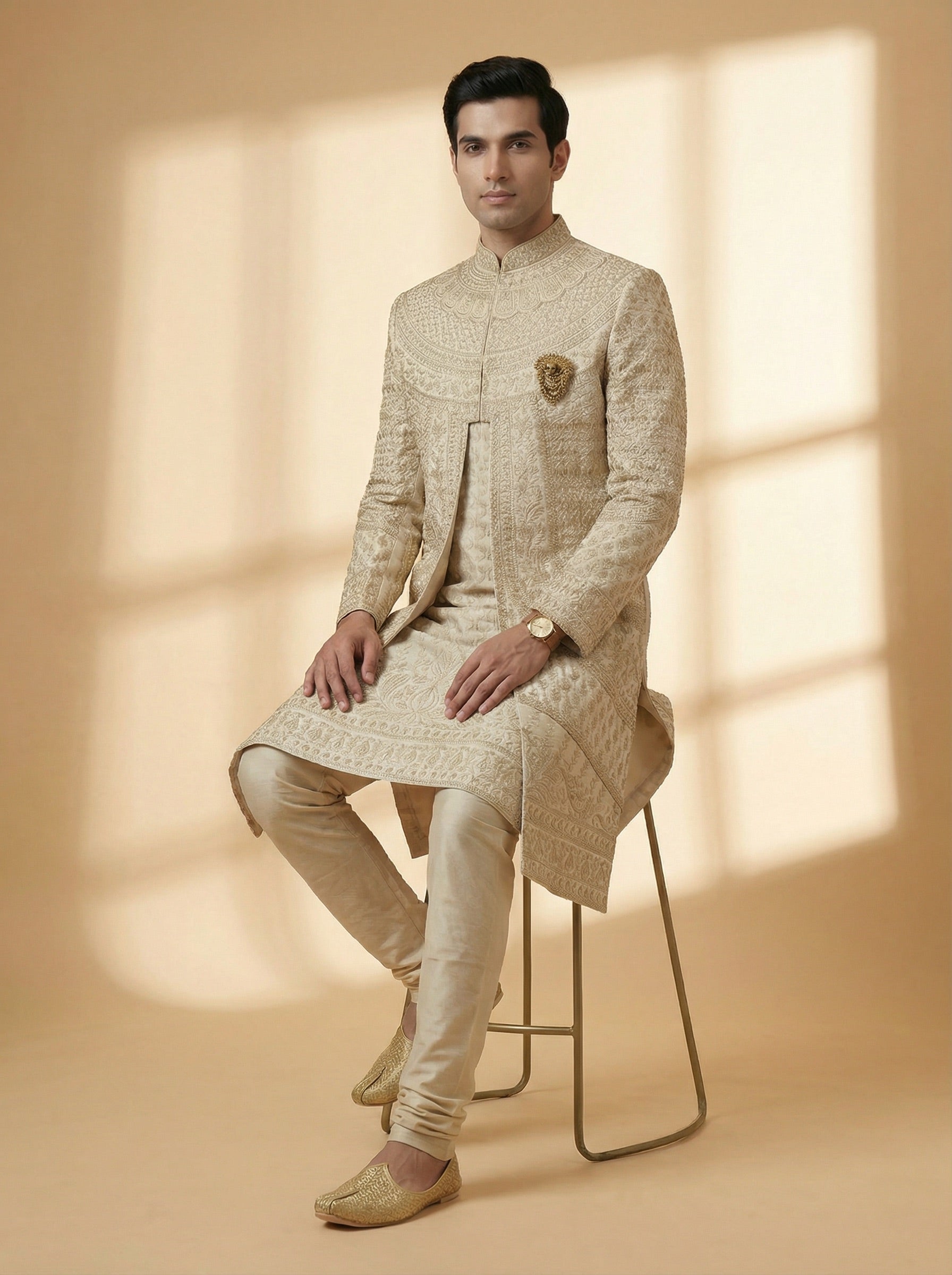 Champagne Gold Textured Sherwani