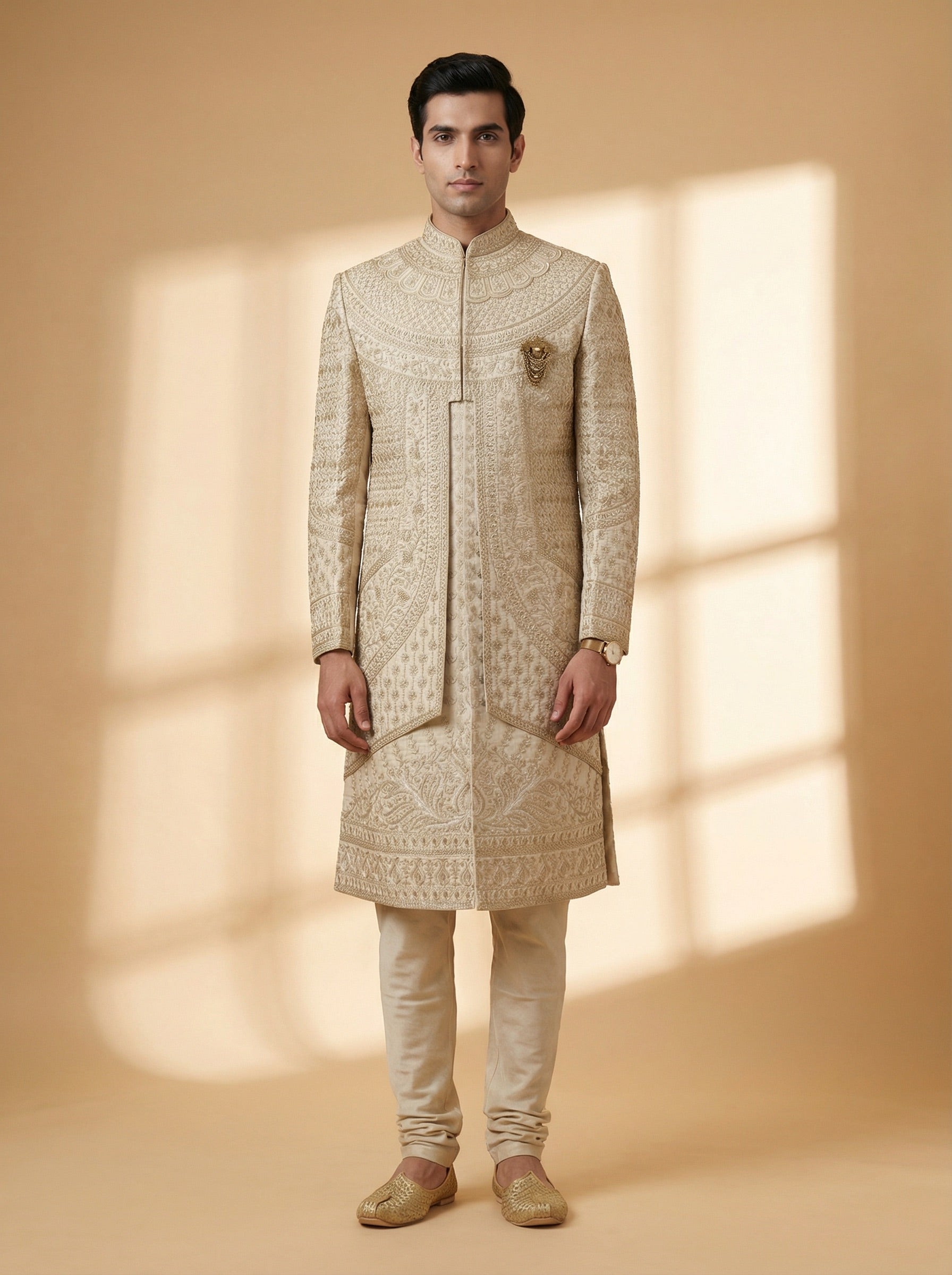 Champagne Gold Textured Sherwani