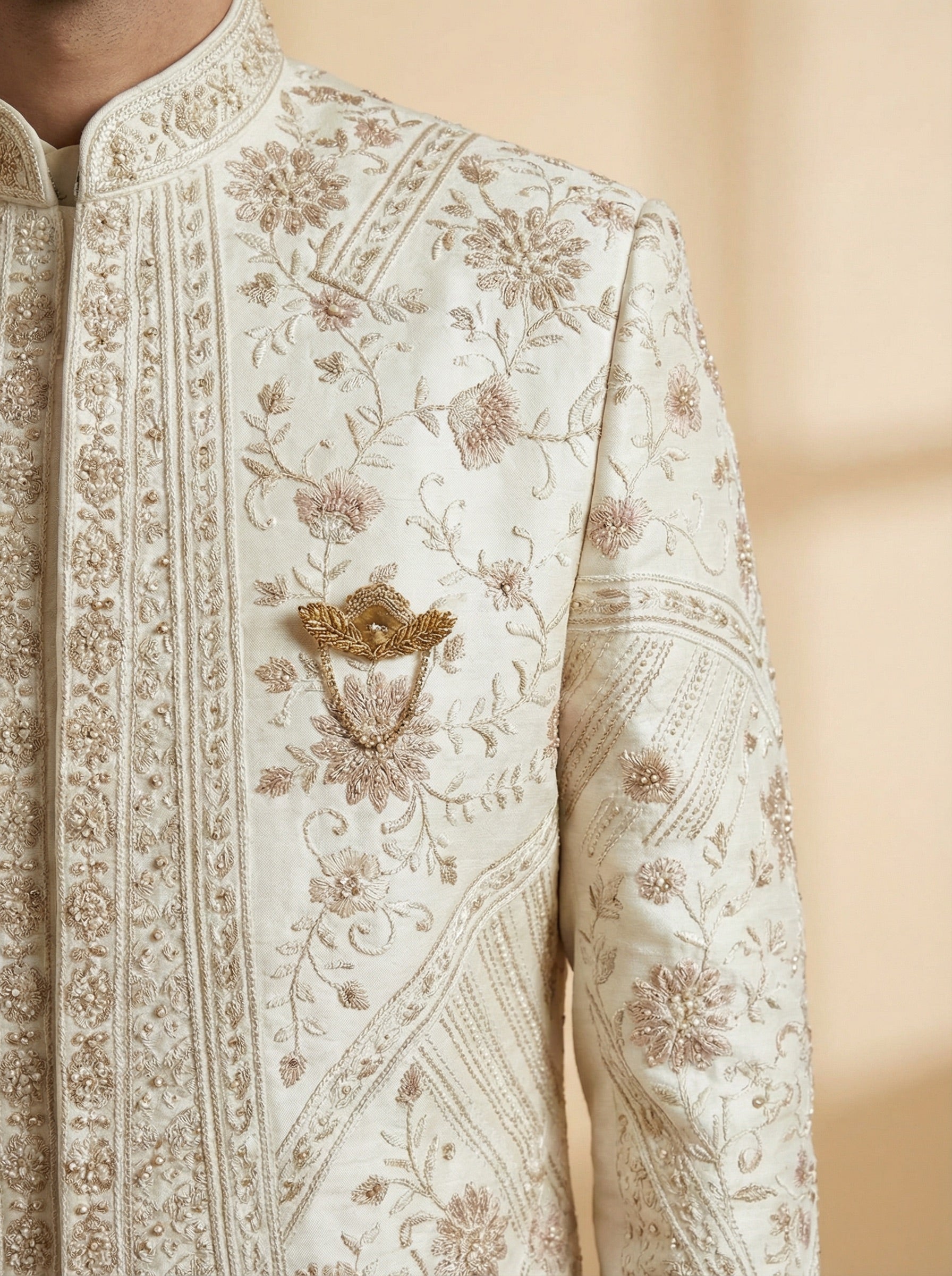 Champagne Gold Royal Texture Sherwani
