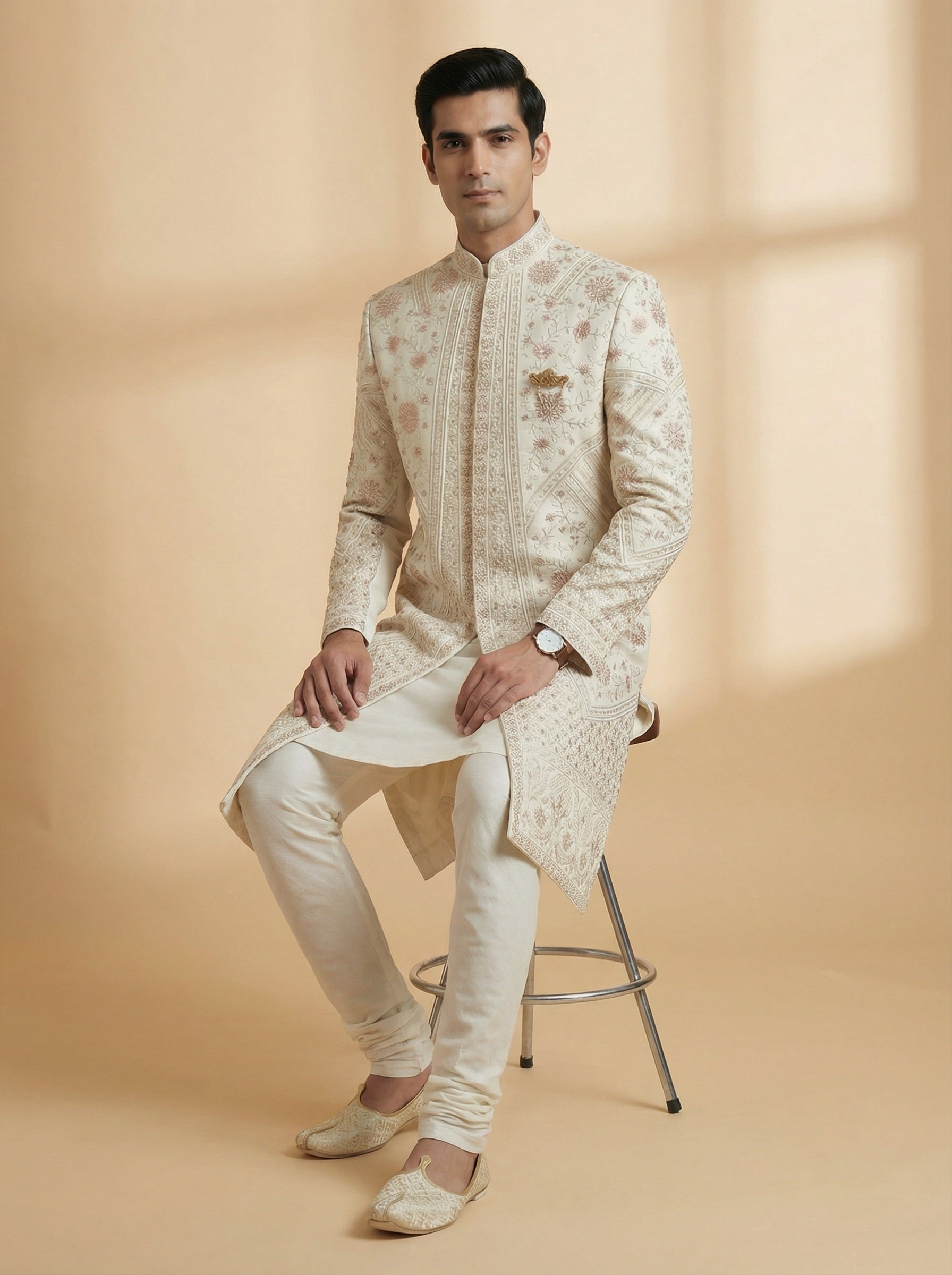 Champagne Gold Royal Texture Sherwani