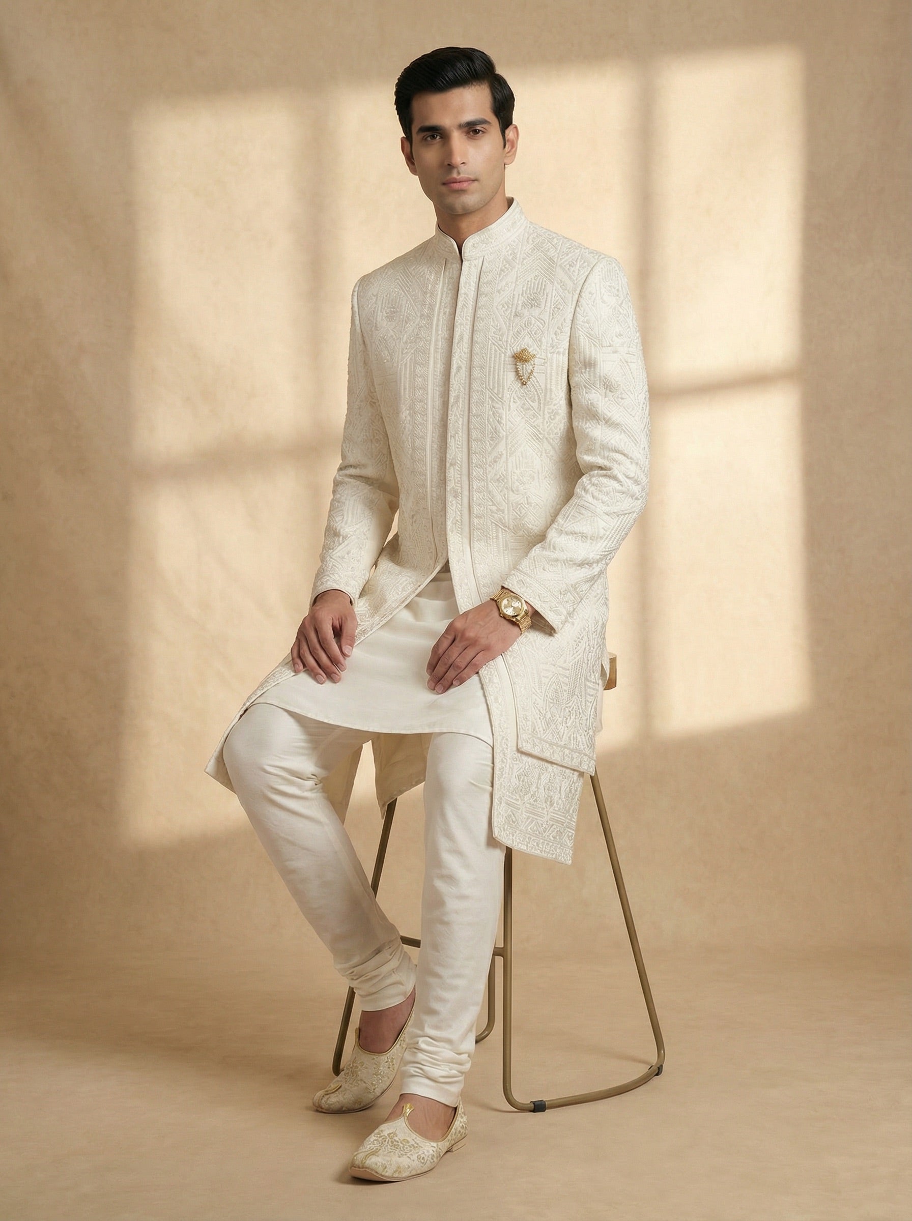 Classic Ivory Brocade Sherwani
