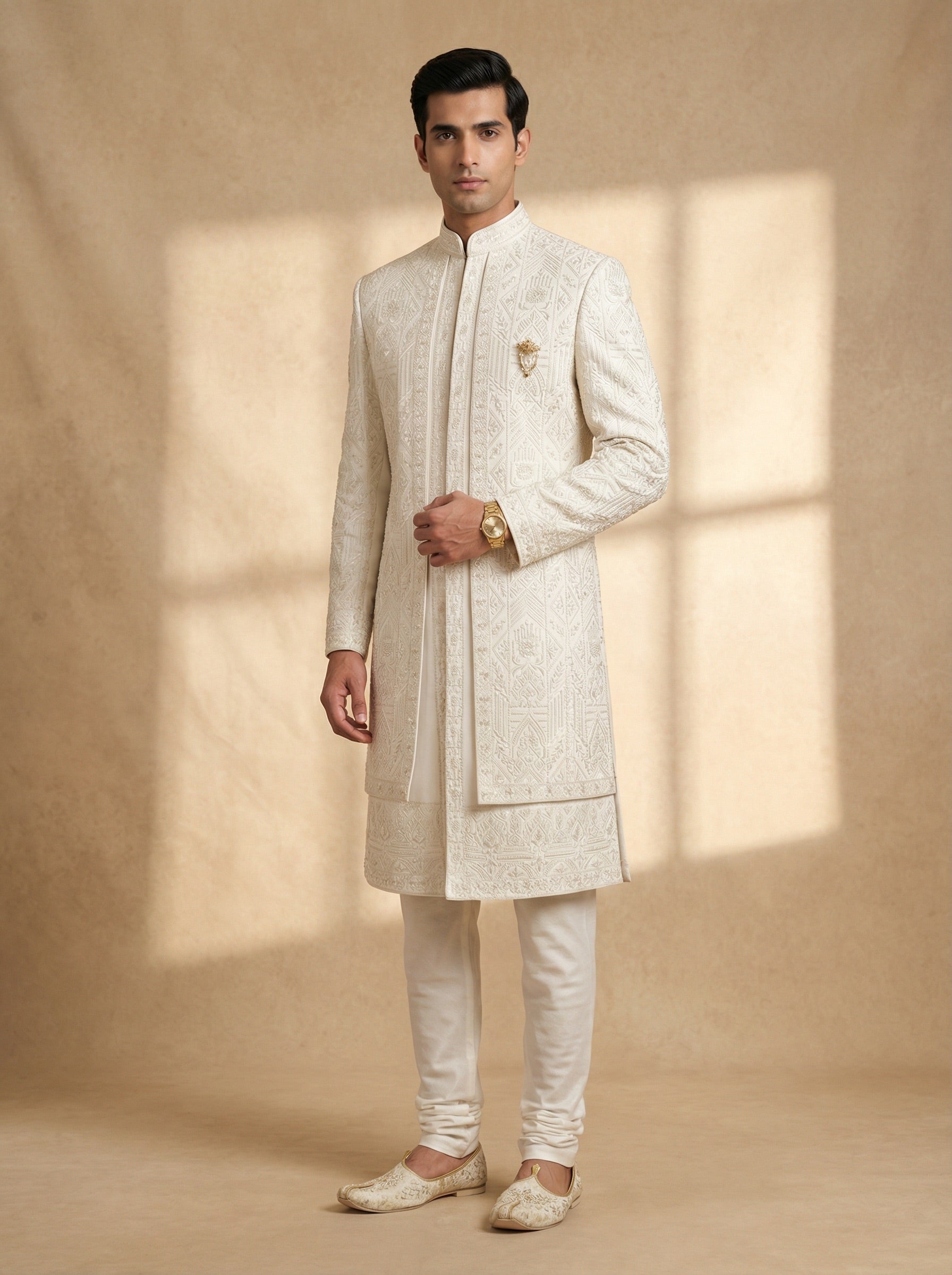 Classic Ivory Brocade Sherwani