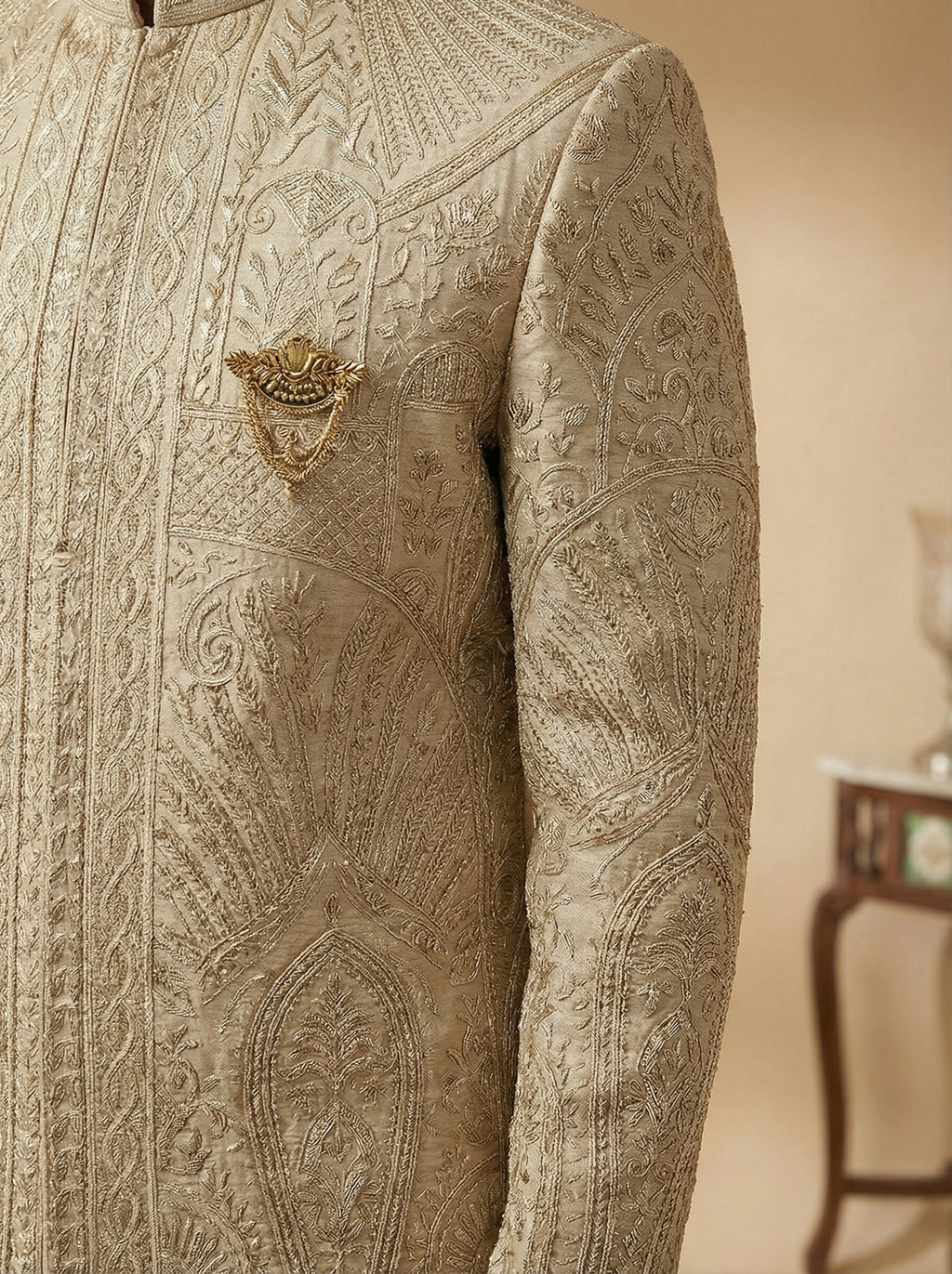 Antique Gold Royal Cut Sherwani