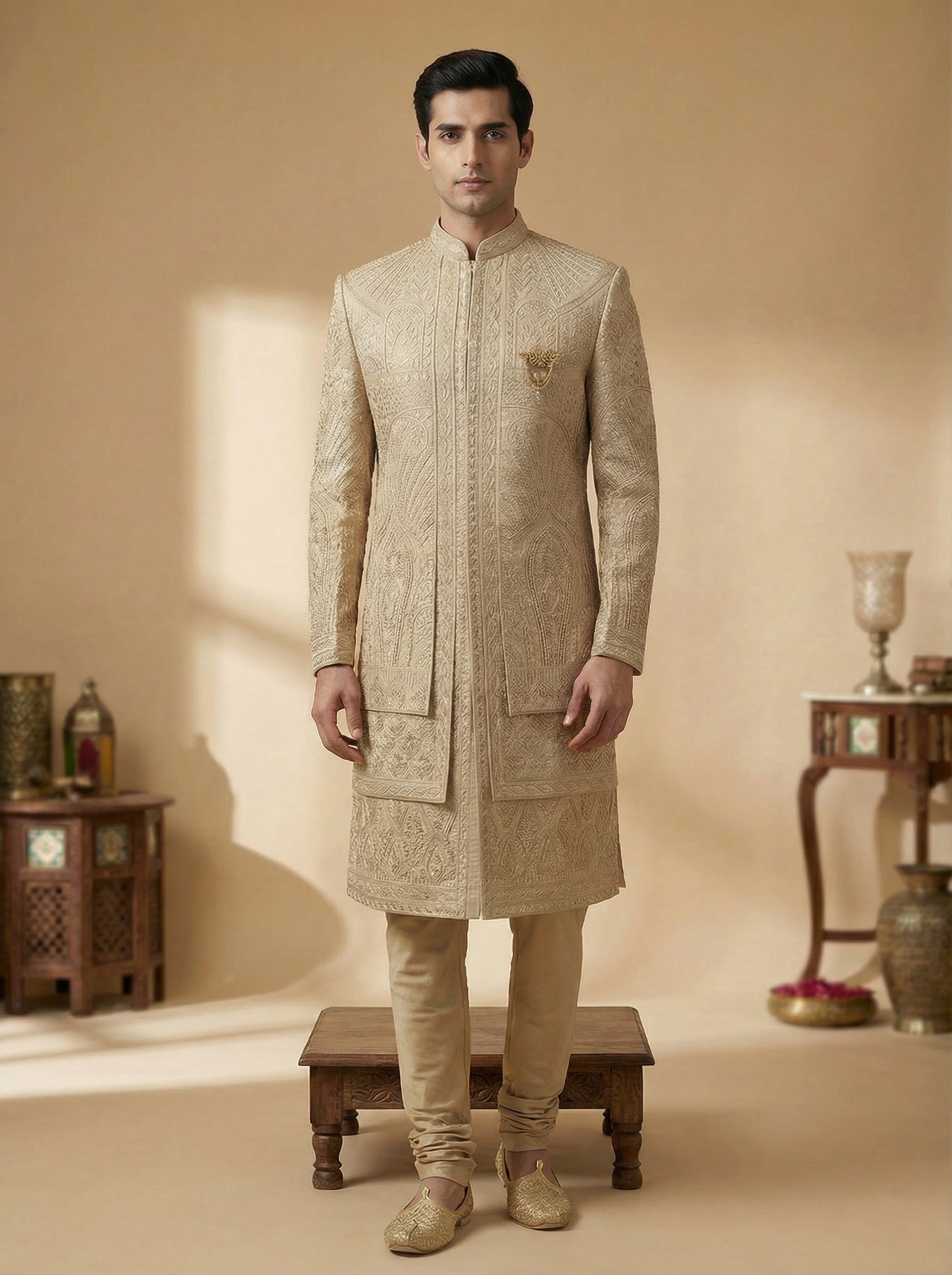 Antique Gold Royal Cut Sherwani