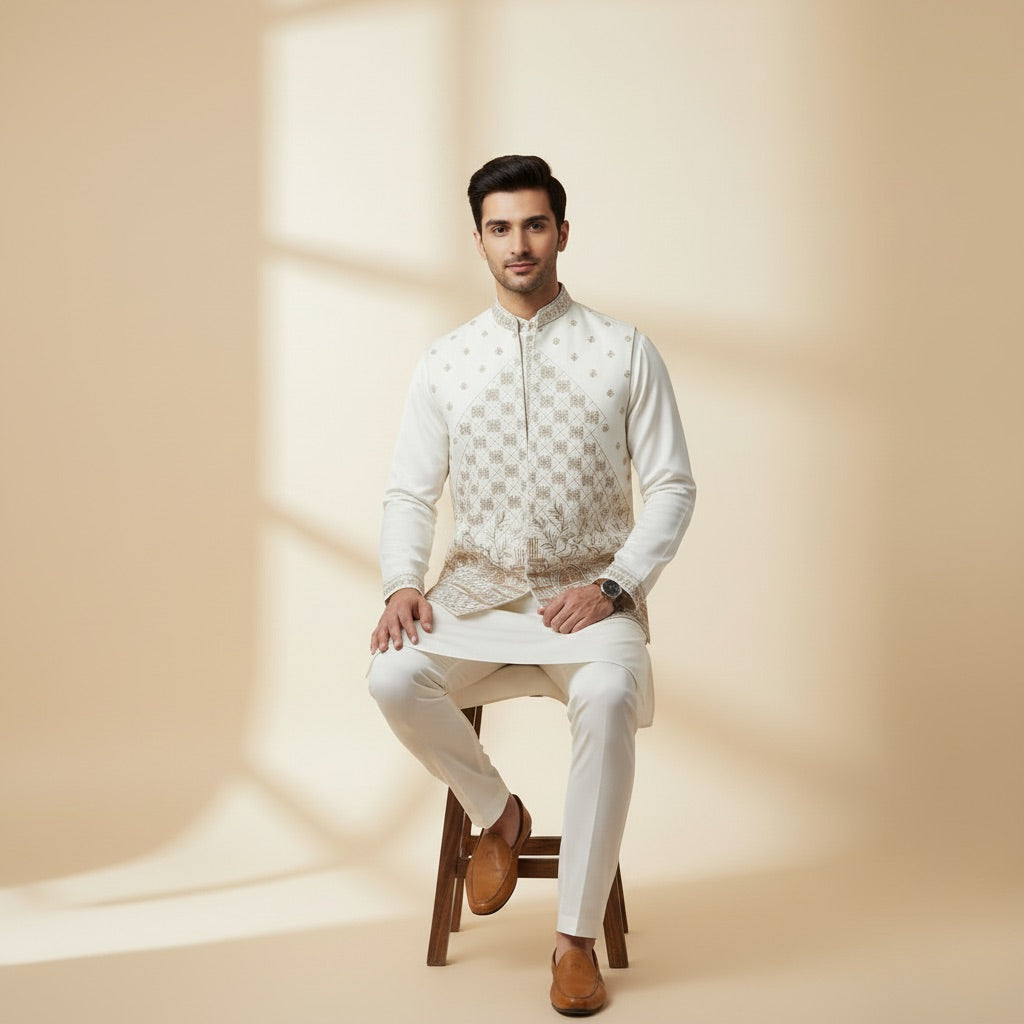 Royal Ivory Kurta Koti Set