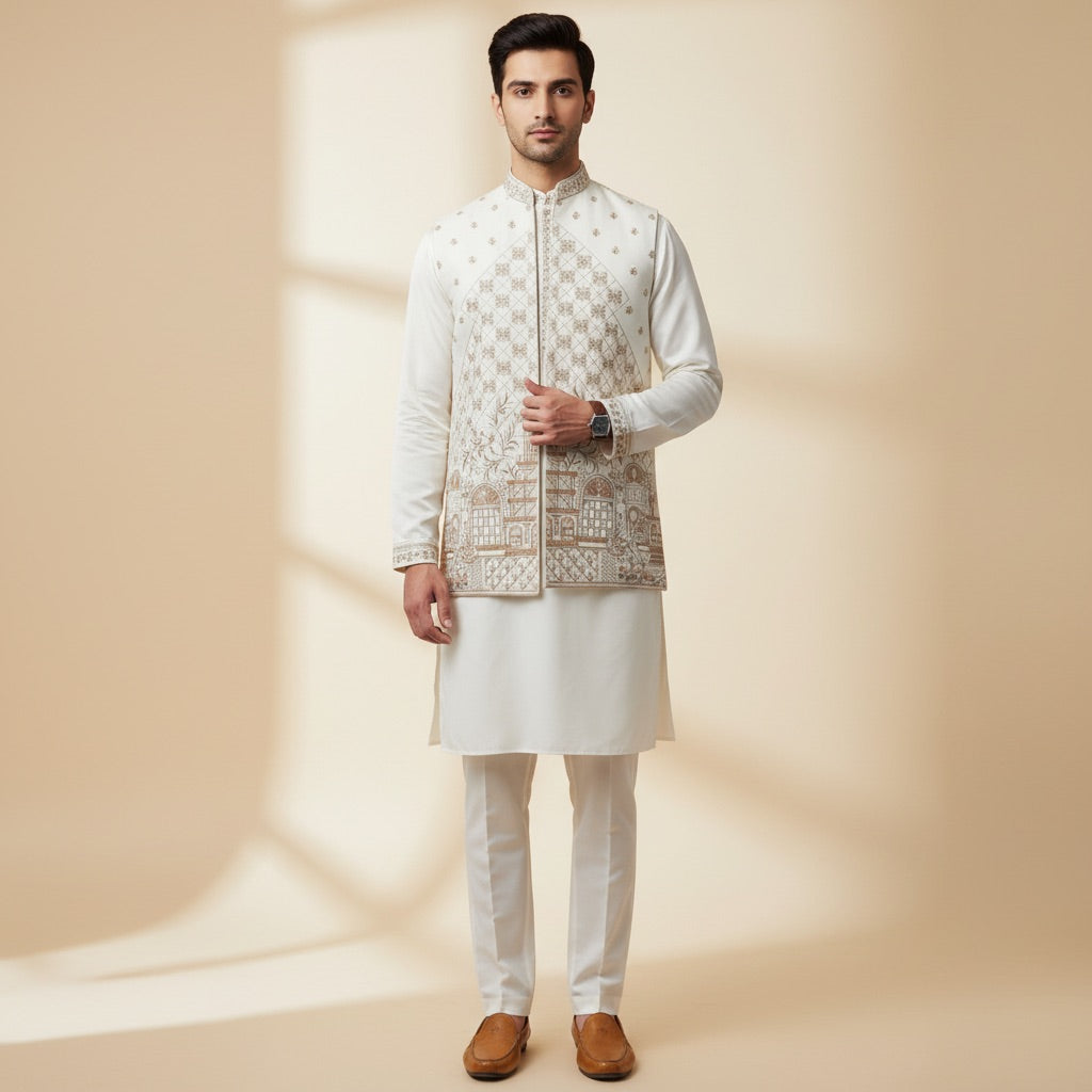 Royal Ivory Kurta Koti Set
