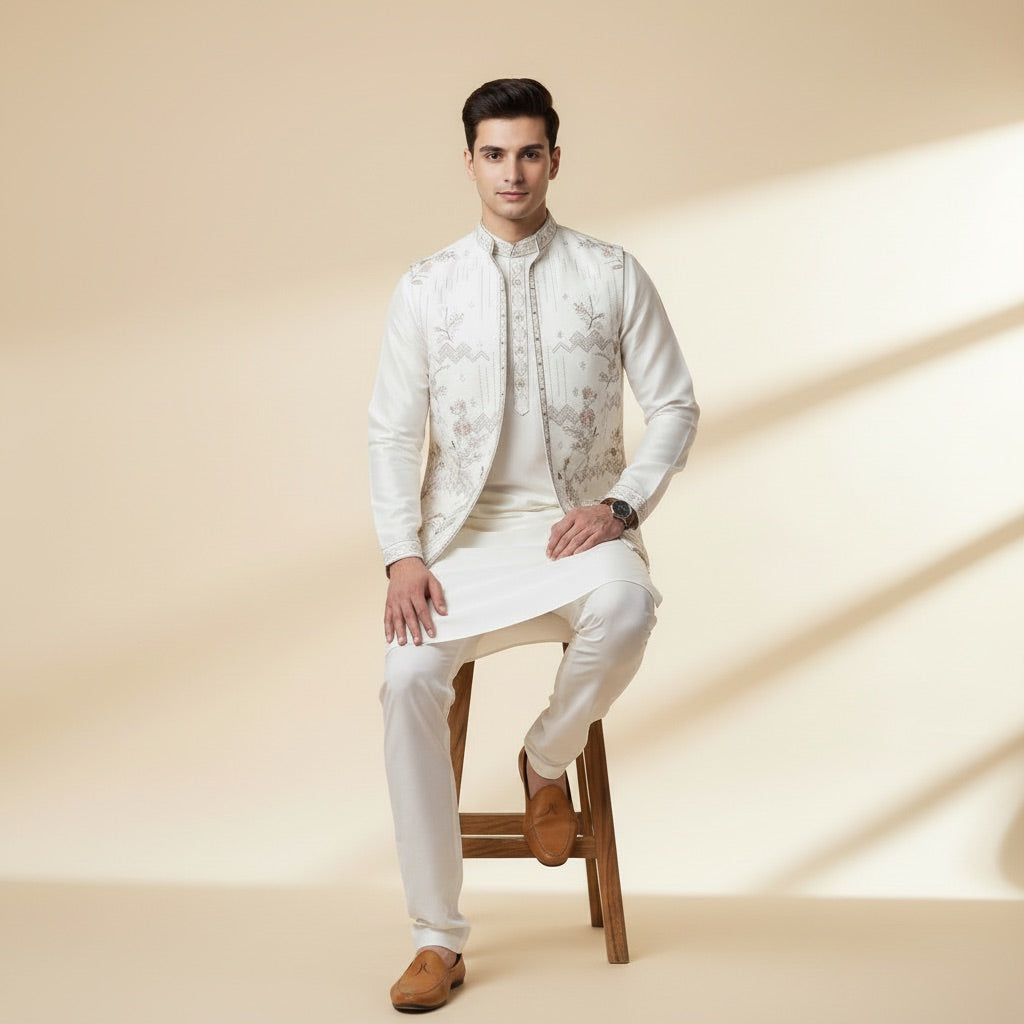 Ivory Gold Kurta Koti Set