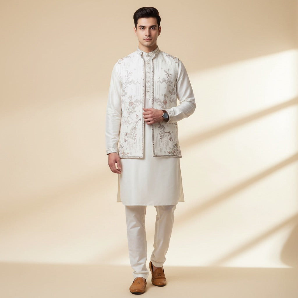 Ivory Gold Kurta Koti Set