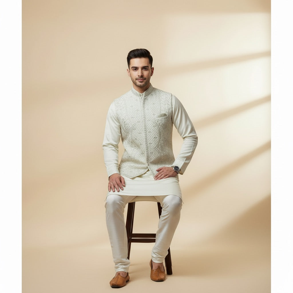 Soft Ivory Kurta Koti Set