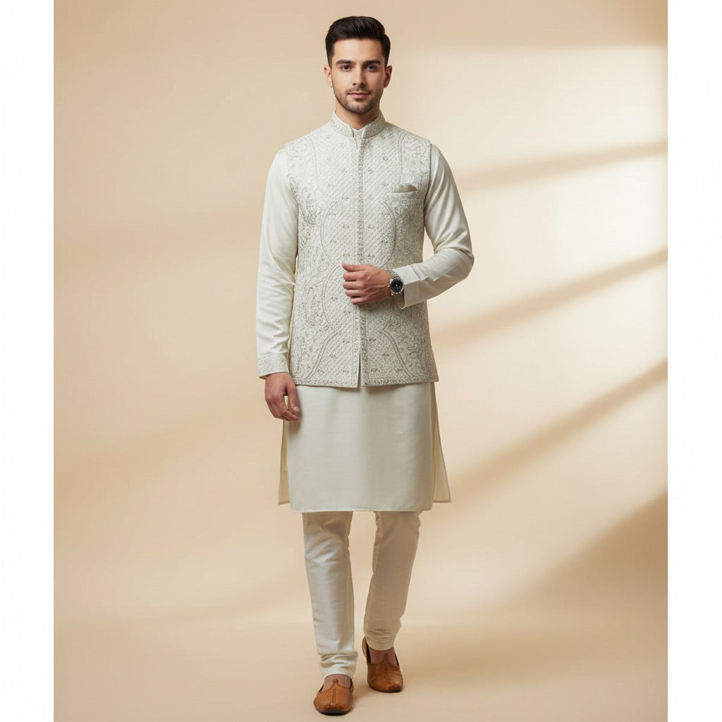 Soft Ivory Kurta Koti Set