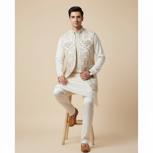 Antique Ivory Kurta Koti Set