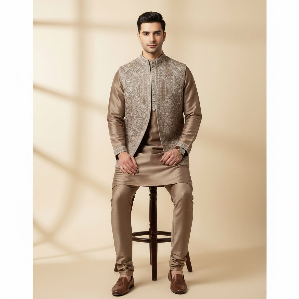 Mocha Brown Kurta Koti Set