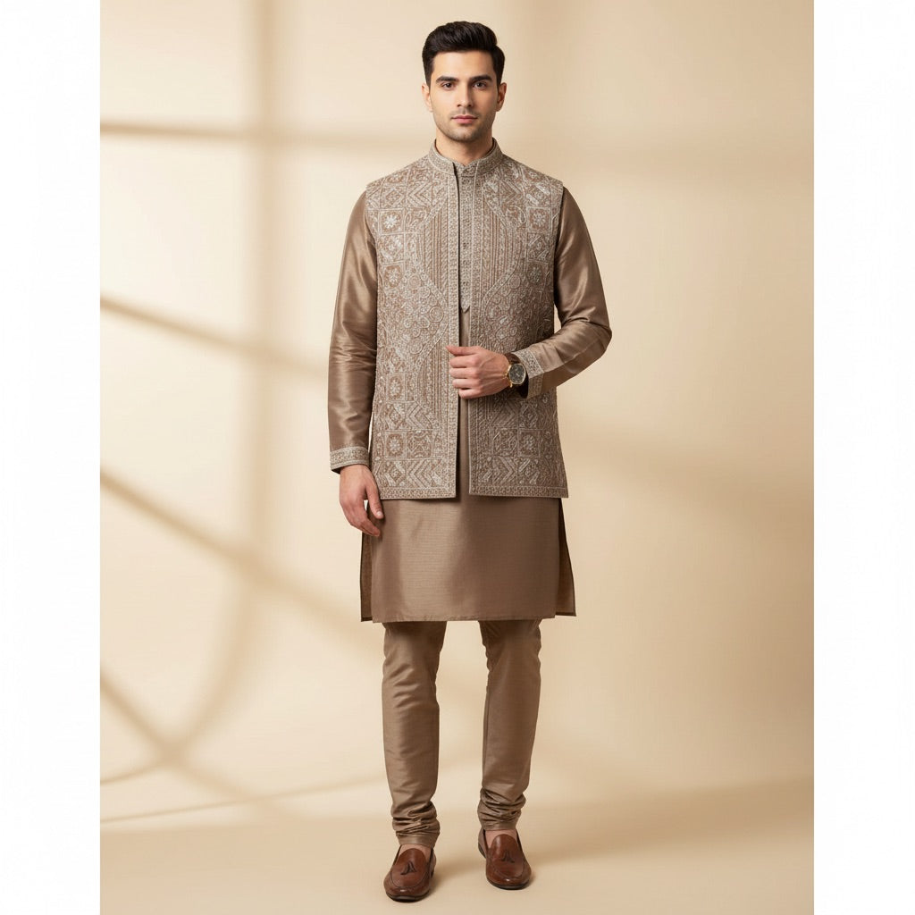 Mocha Brown Kurta Koti Set
