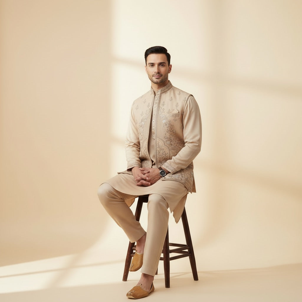 Champagne Gold Kurta Koti Set