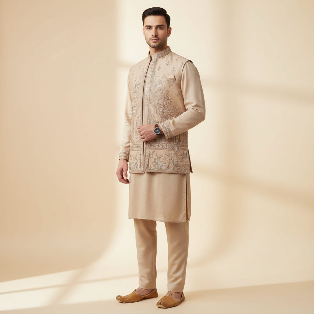 Champagne Gold Kurta Koti Set