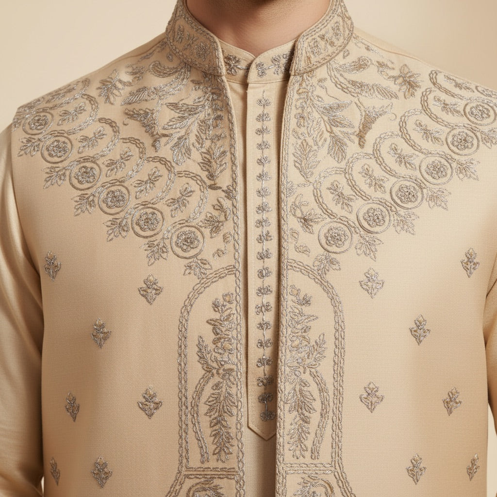 Sand Gold Royal Kurta Koti Set