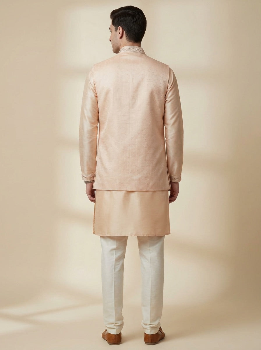 Peach Heritage Kurta Koti Set